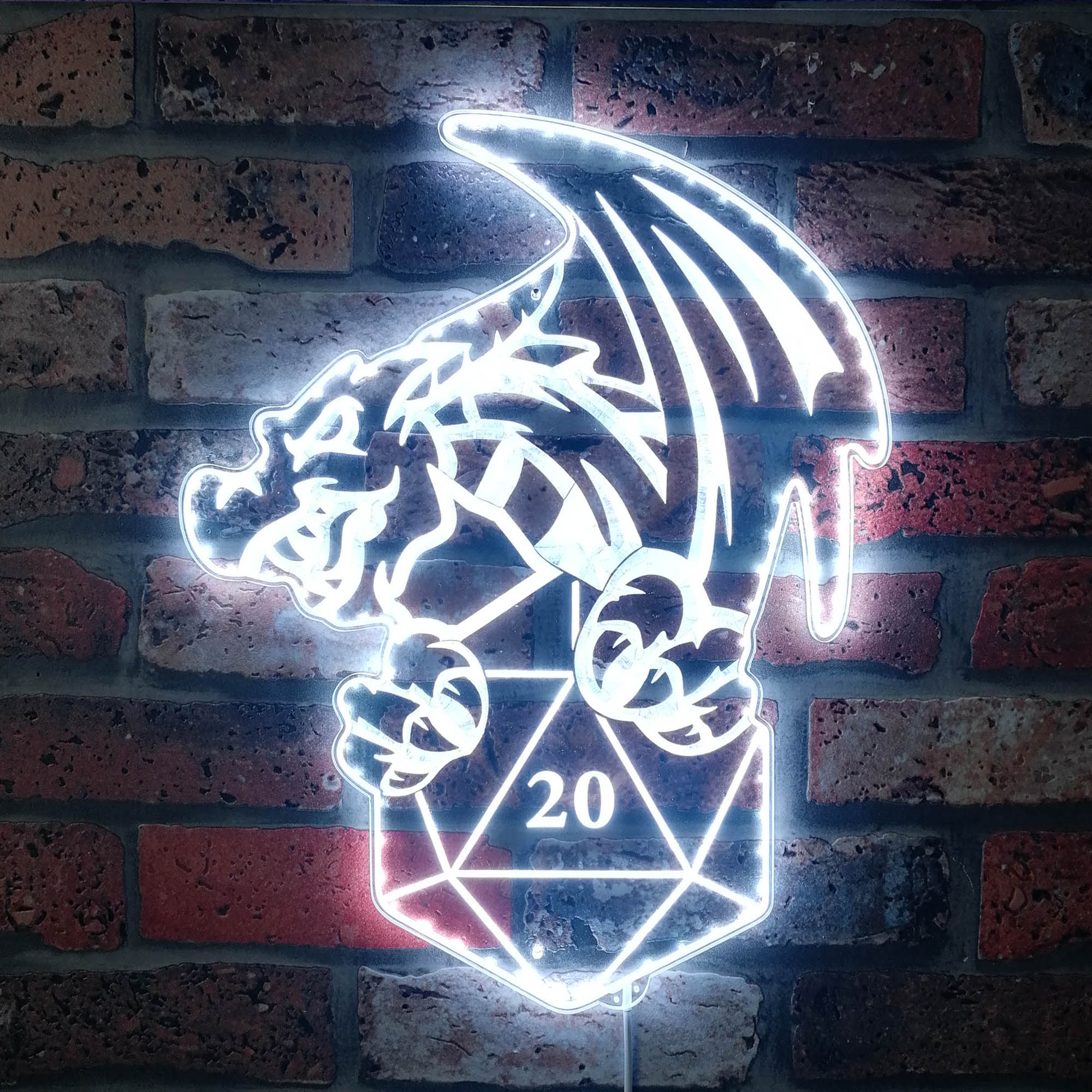 D20 Dice Dragon Dynamic RGB Edge Lit LED Sign