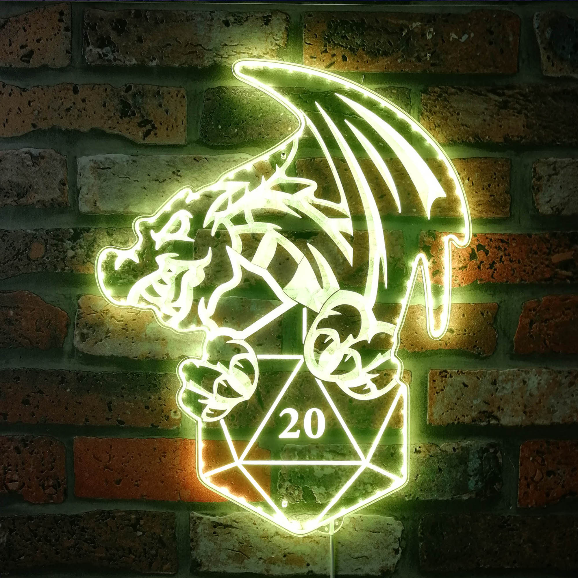 D20 Dice Dragon Dynamic RGB Edge Lit LED Sign