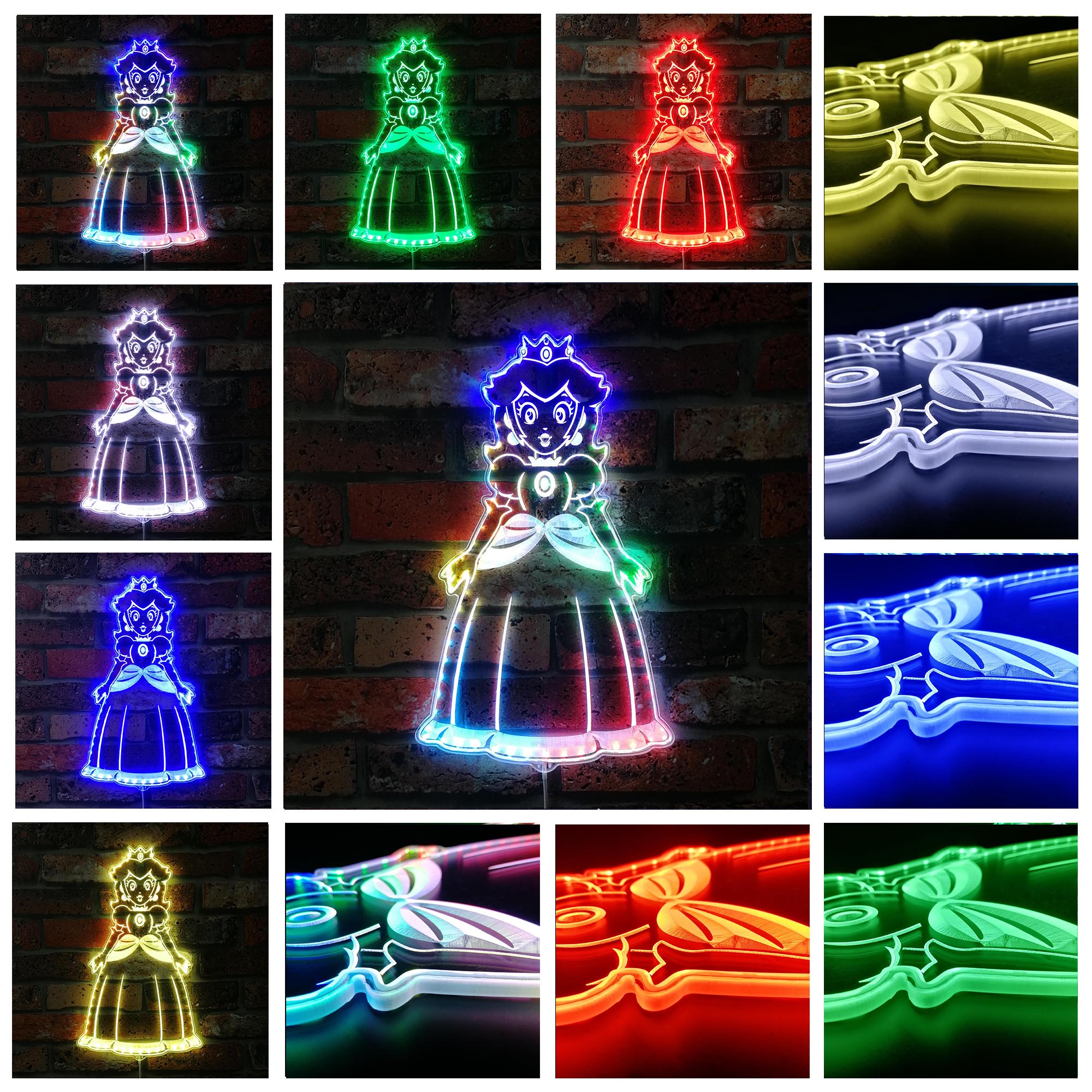 Super Mario Princess Peach Dynamic RGB Edge Lit LED Sign