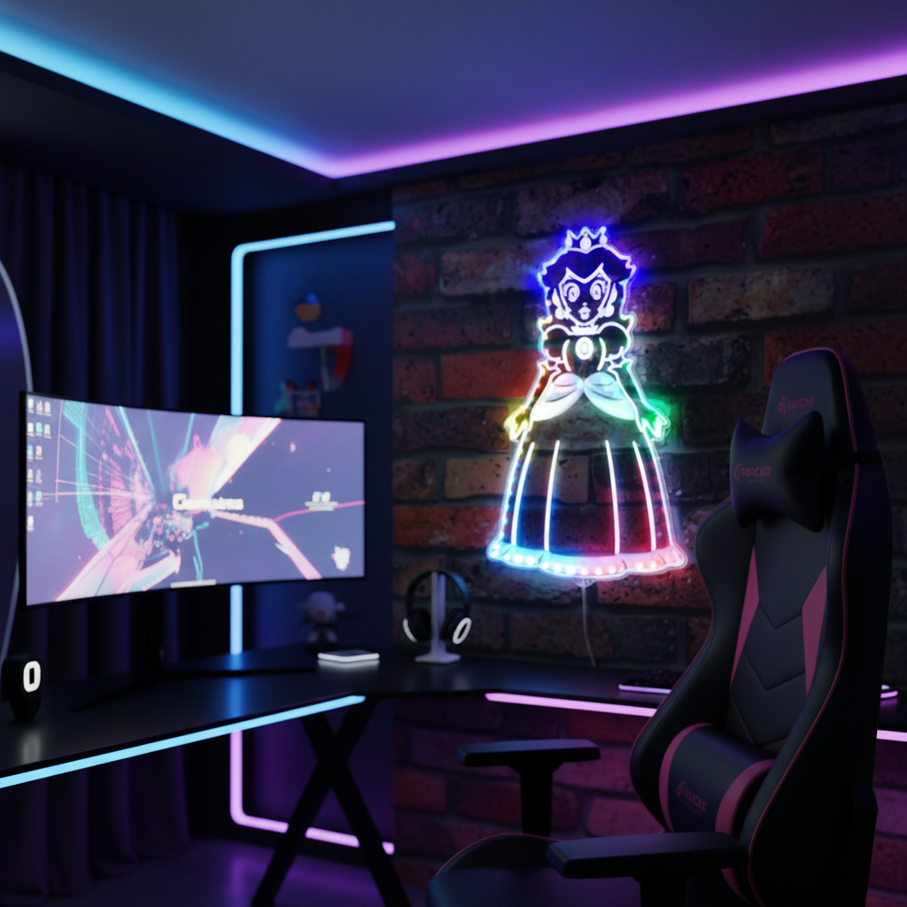 Super Mario Princess Peach Neon RGB Edge Lit LED Sign