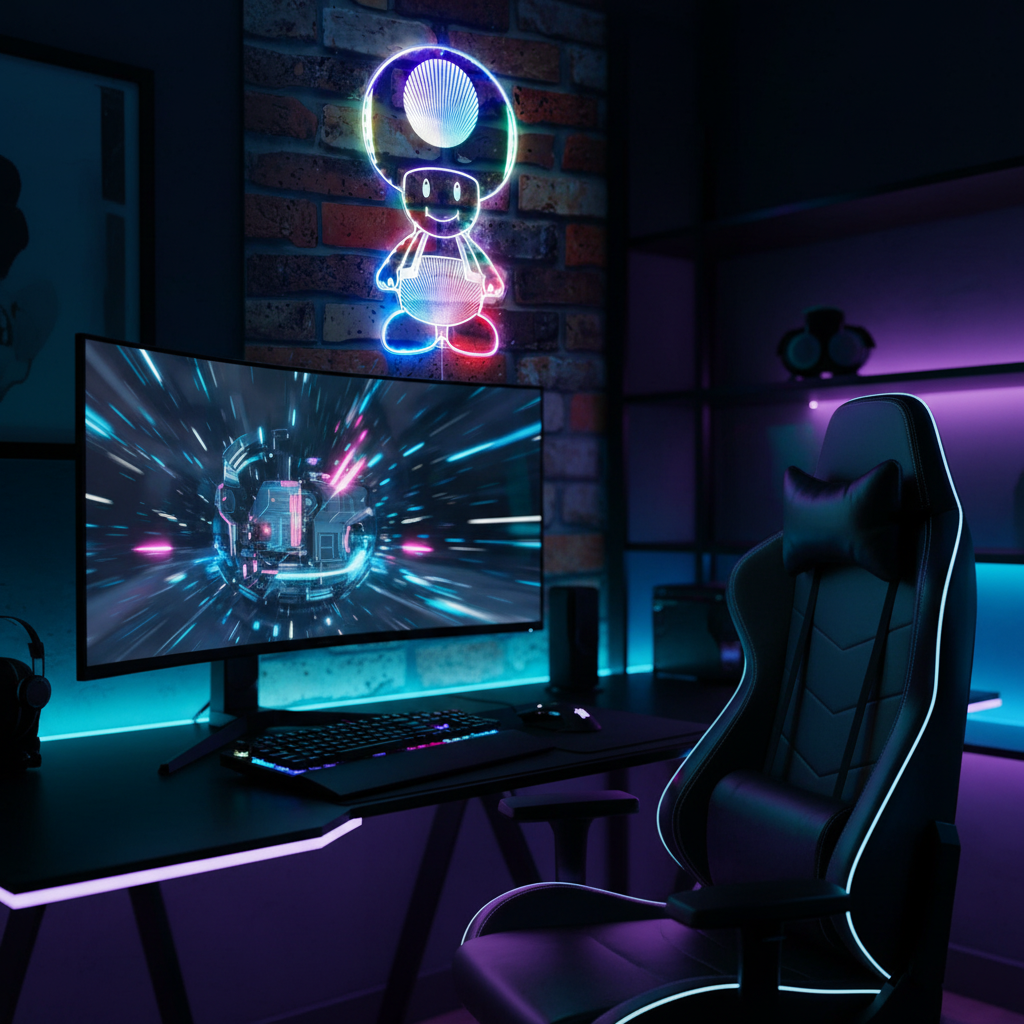 Super Mario Mushroom Toad Neon RGB Edge Lit LED Sign