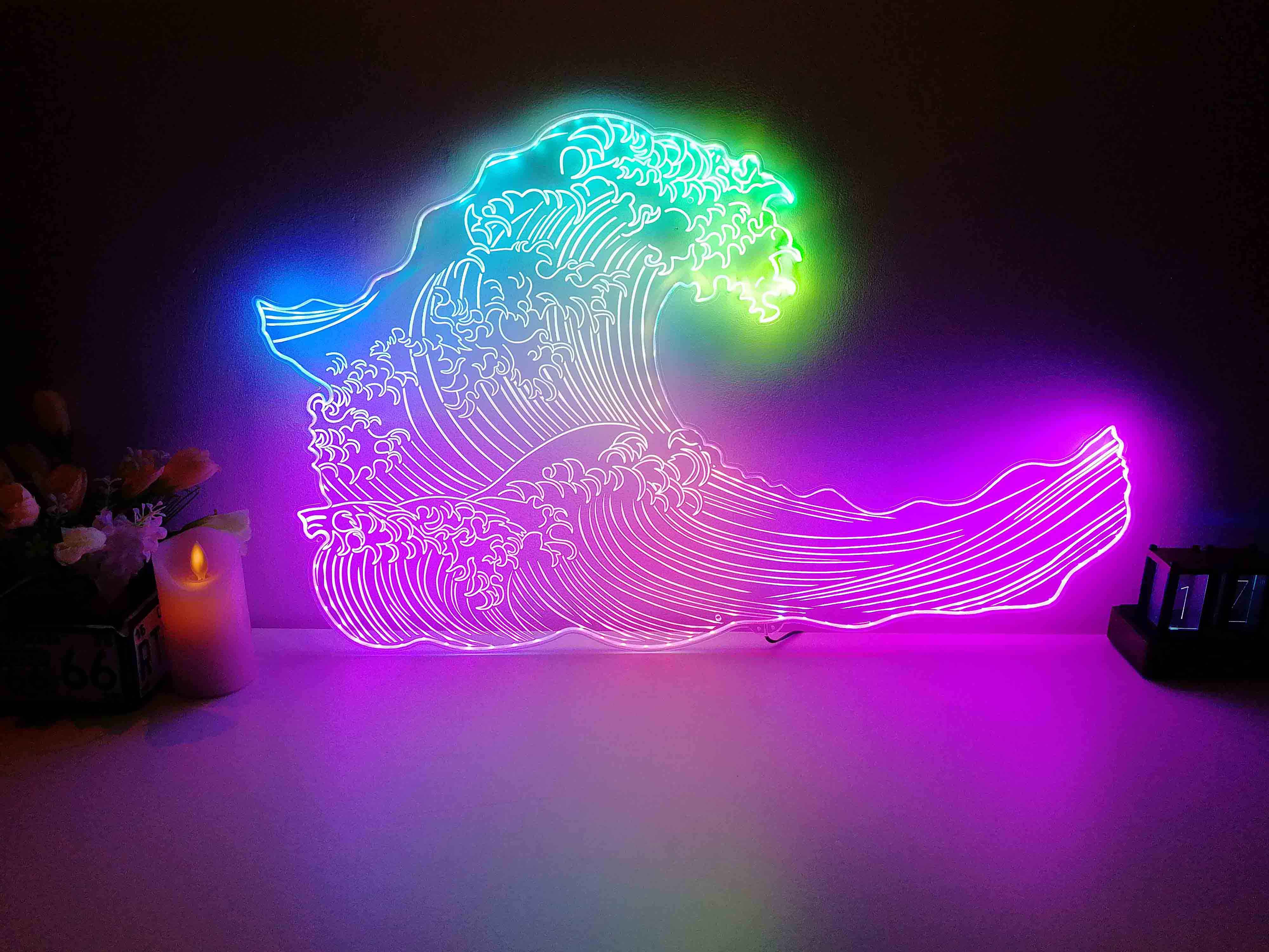 The Great Wave Off Dynamic RGB Edge Lit LED Sign