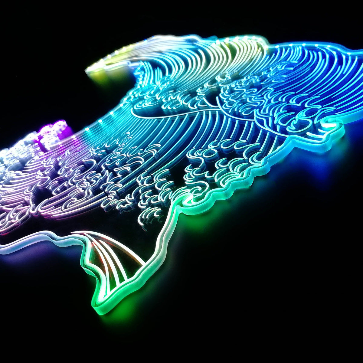 Wave Led Light Sign The Great Wave Off Dynamic RGB Edge Lit LED Sign | ledlabcave