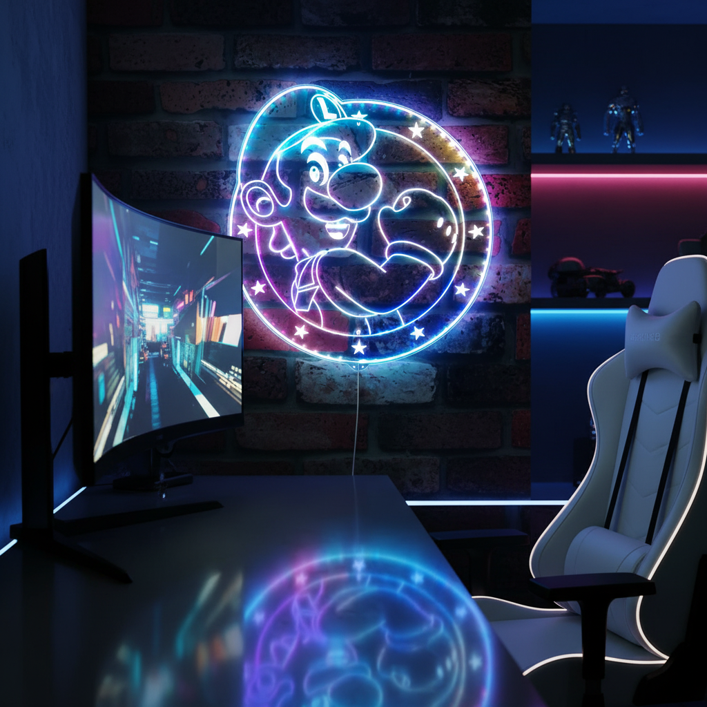 Super Mario Luigi Neon RGB Edge Lit LED Sign