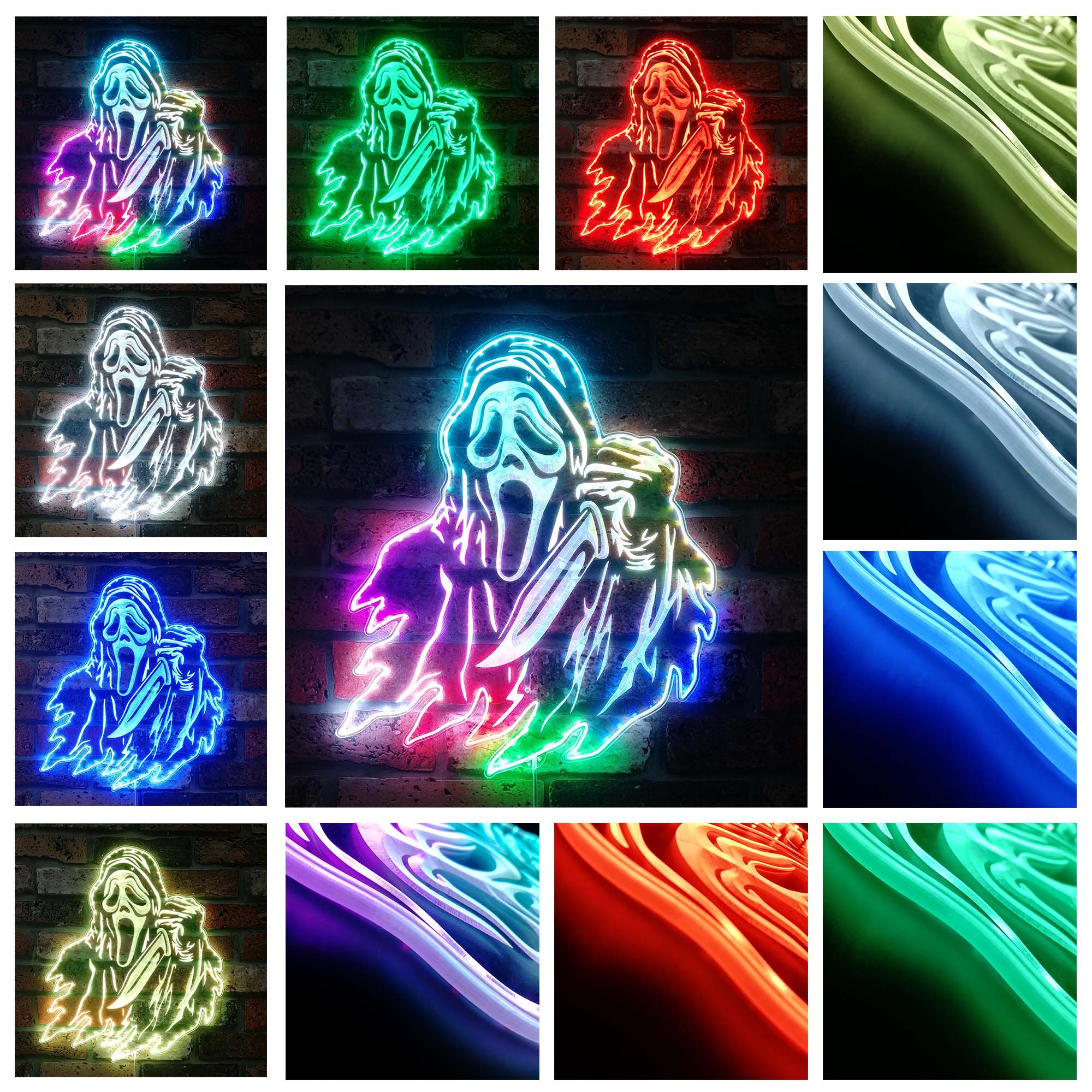 Ghostface Stab Scream Halloween Decor RGB Edge Lit LED Sign