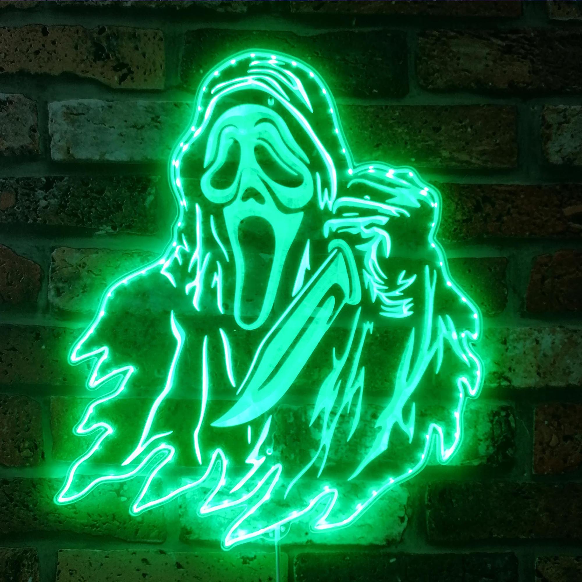 Ghostface Stab Scream Halloween Decor RGB Edge Lit LED Sign