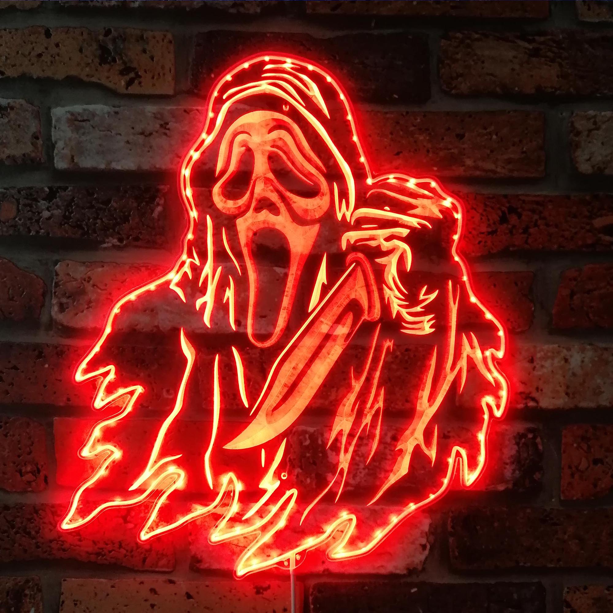 Ghostface Stab Scream Halloween Decor RGB Edge Lit LED Sign