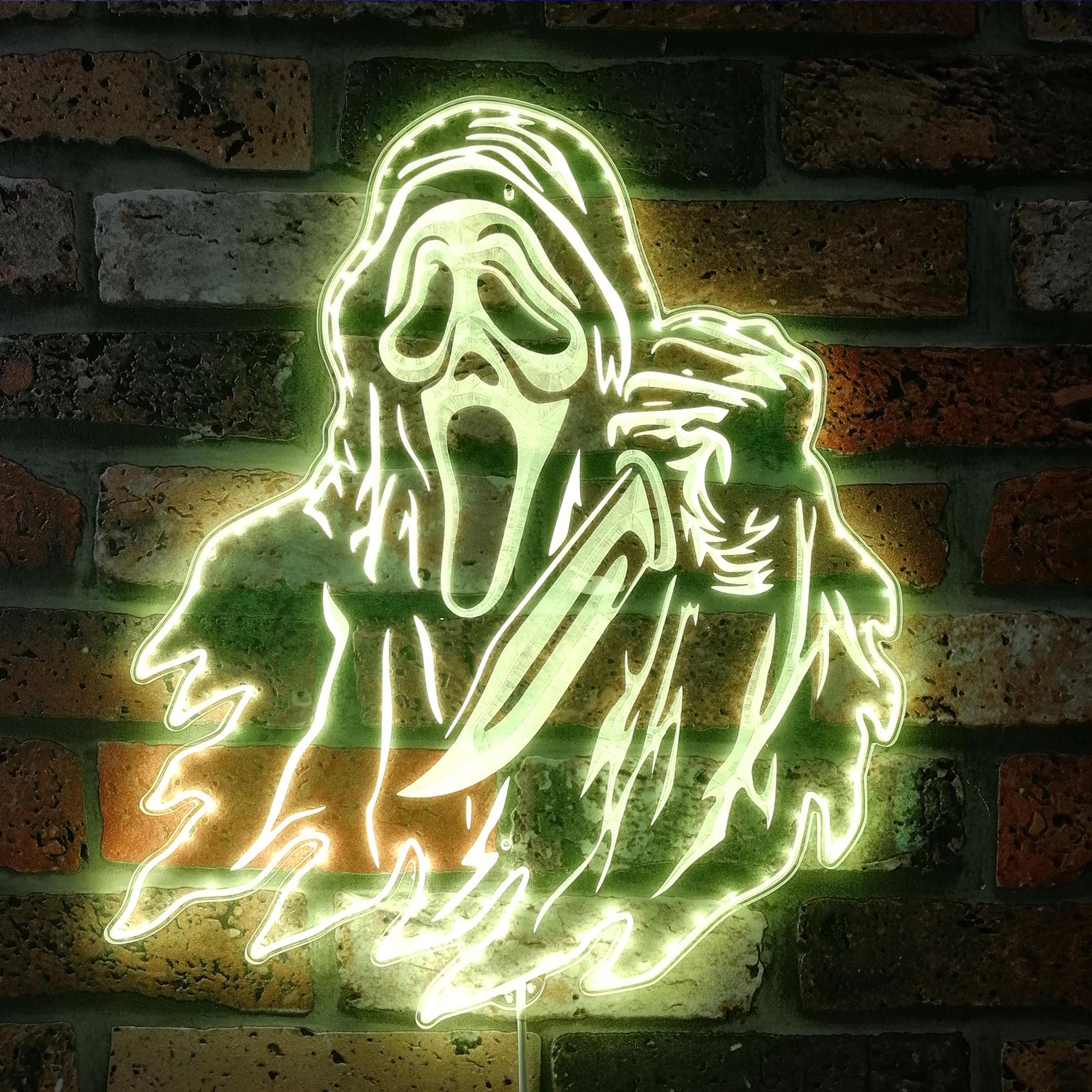 Ghostface Stab Scream Halloween Decor RGB Edge Lit LED Sign