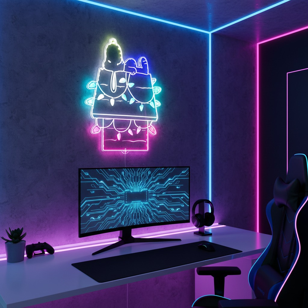 Snoopy Christmas Night Light Neon RGB Edge Lit LED Sign