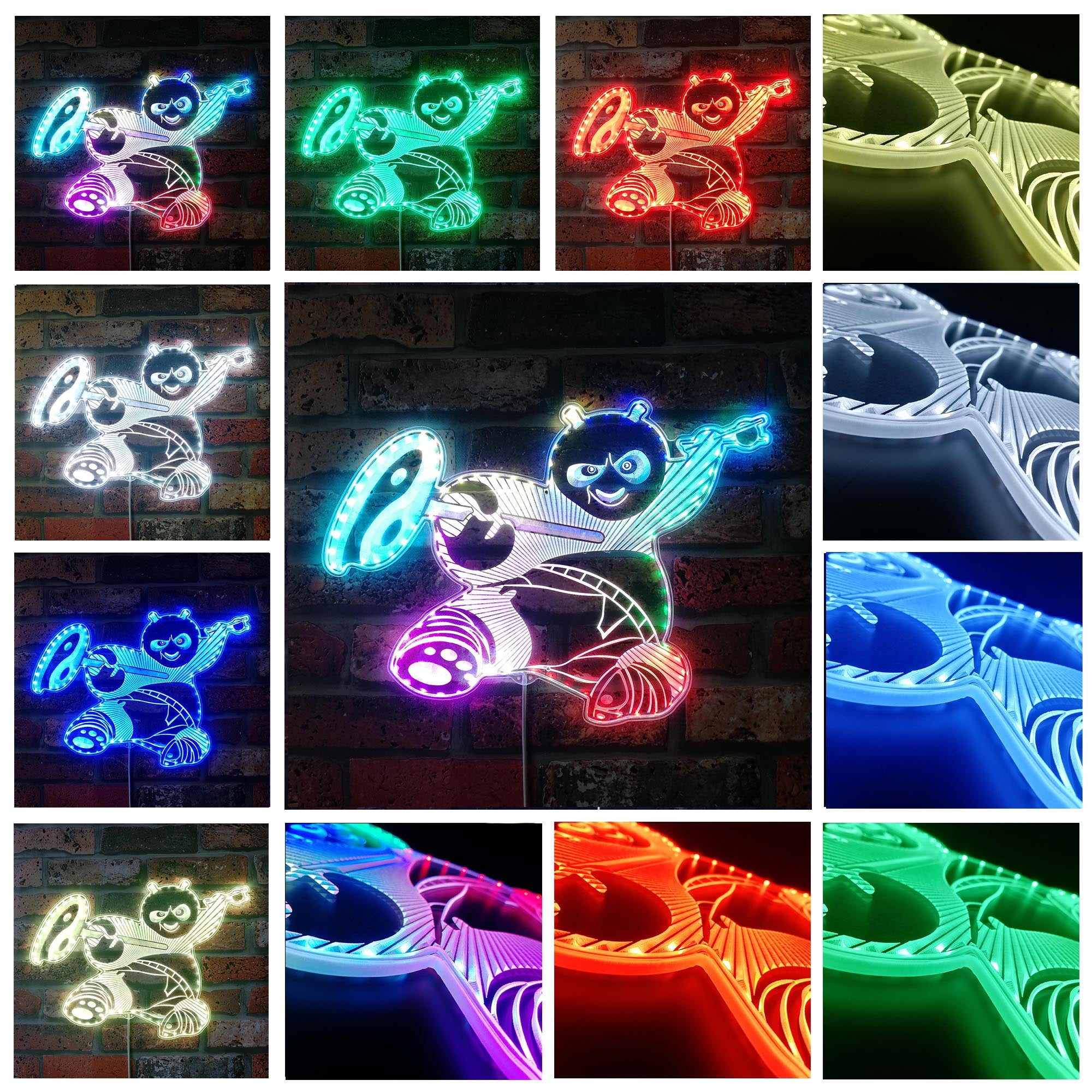 Panda Kongfu Dynamic RGB Edge Lit LED Sign