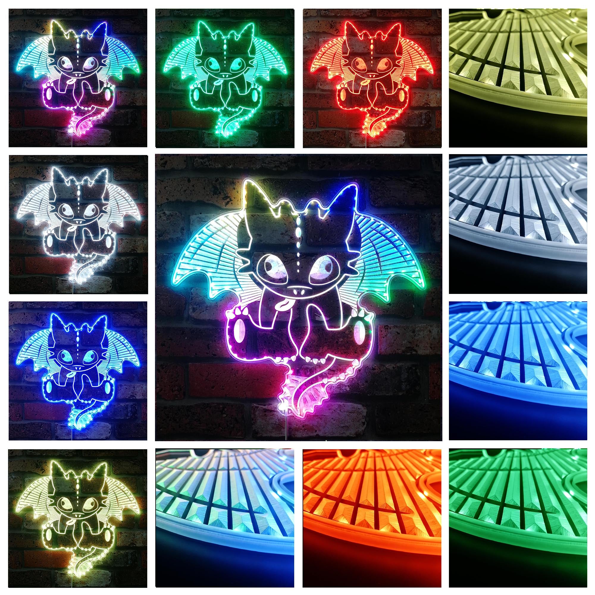 Toothless Night Fury Dragon Dynamic RGB Edge Lit LED Sign