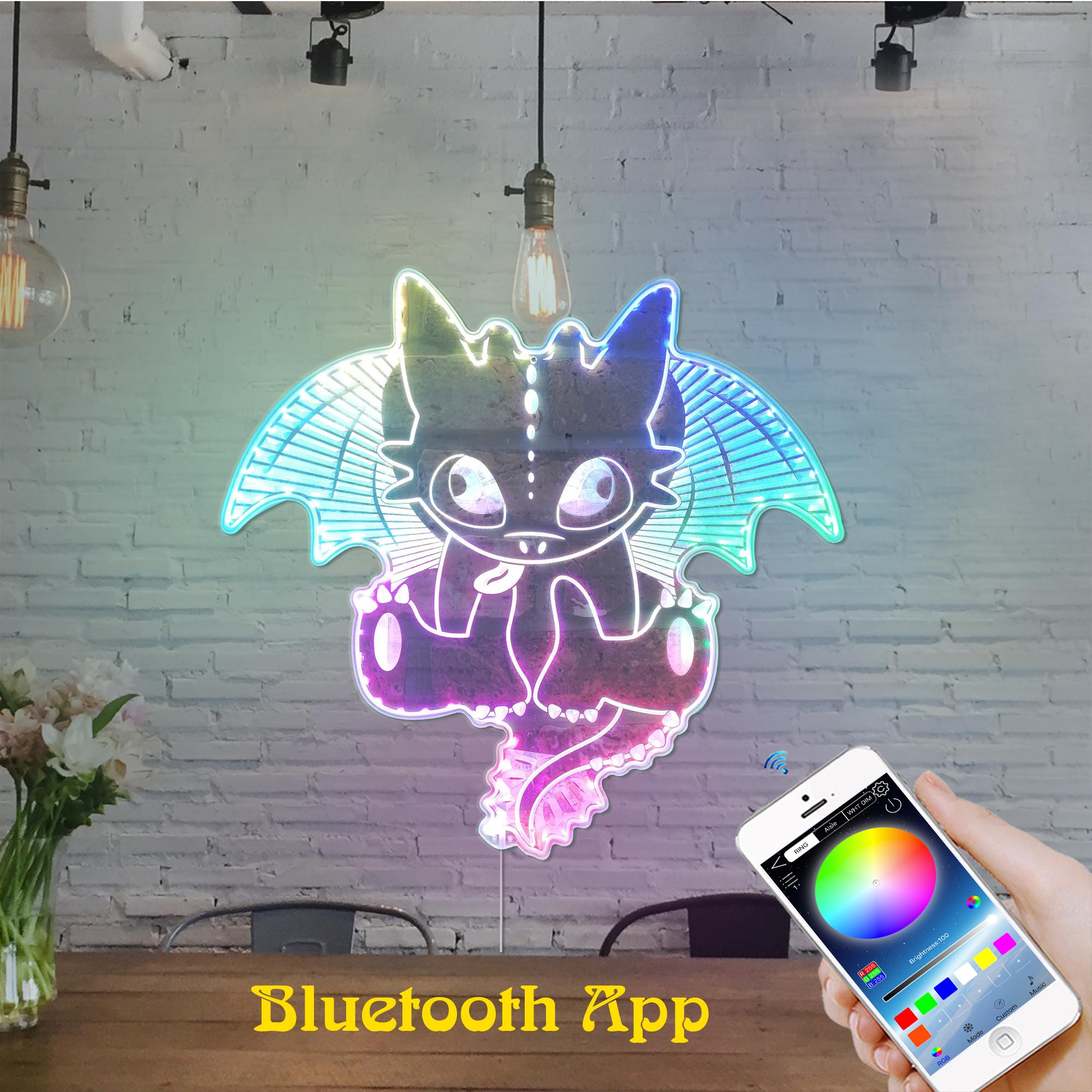 Toothless Night Fury Dragon Dynamic RGB Edge Lit LED Sign