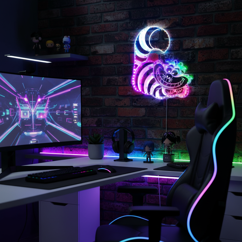 Alice in Wonderland Cheshire Cat Neon RGB Edge Lit LED Sign