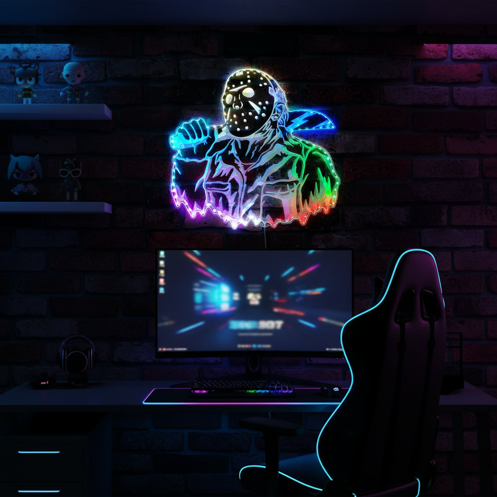 Jason Friday the 13th Halloween Neon RGB Edge Lit LED Sign