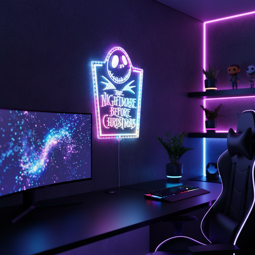 Nightmare before Christmas Jack Sally Neon RGB Edge Lit LED Sign