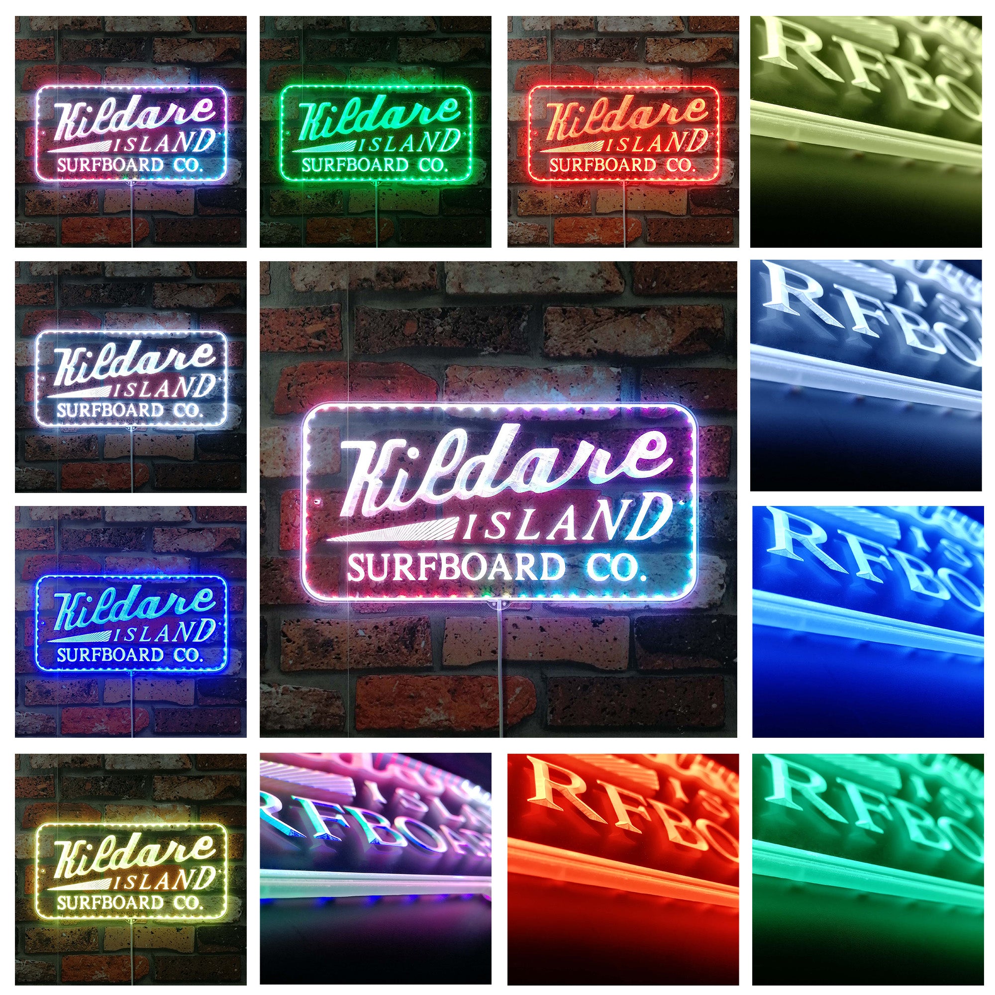 Kildare Island Surfboard C Dynamic RGB Edge Lit LED Sign | PROLEDSIGN