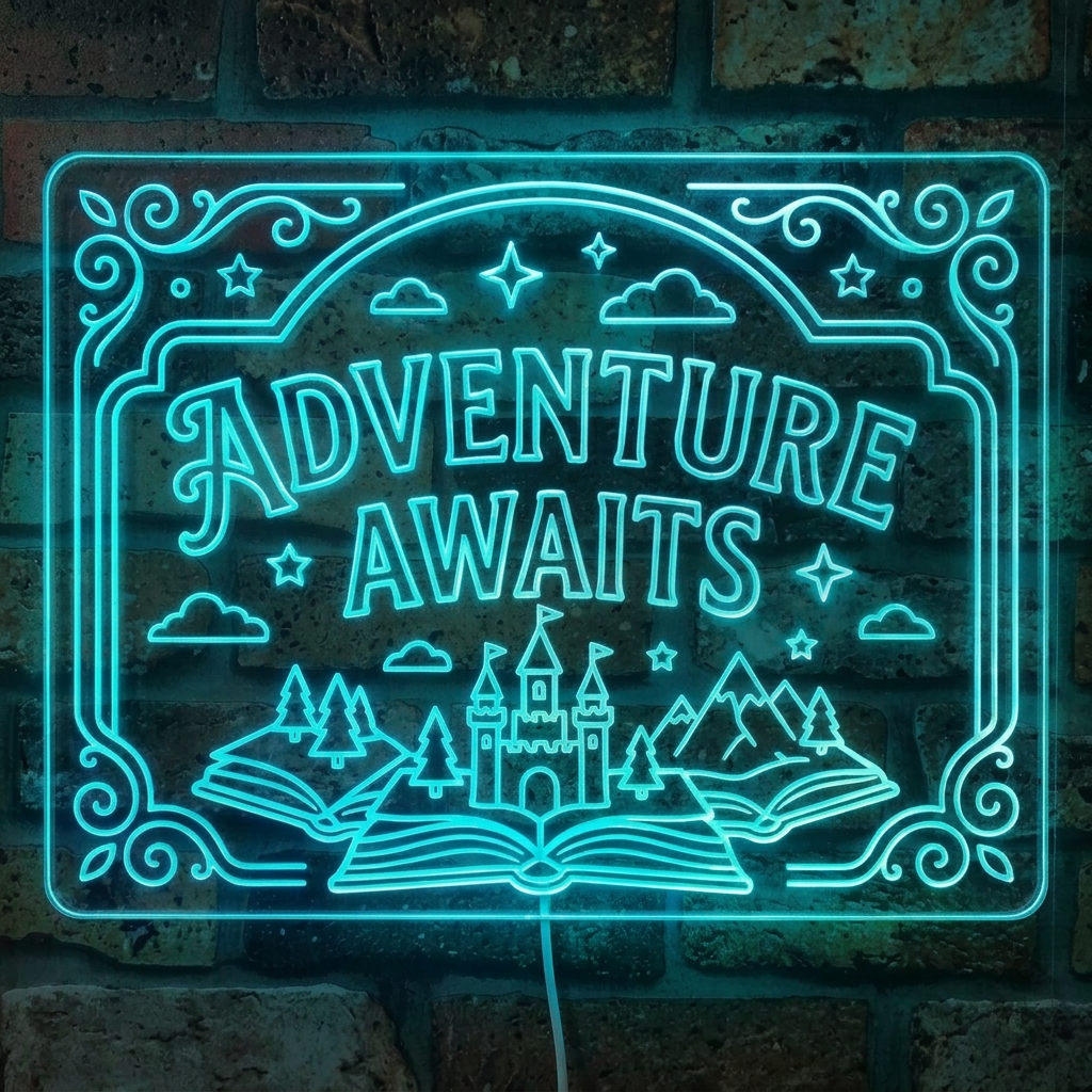 Adventure Awaits Kids Book Room Dynamic RGB Edge Lit LED Sign | PROLEDSIGN