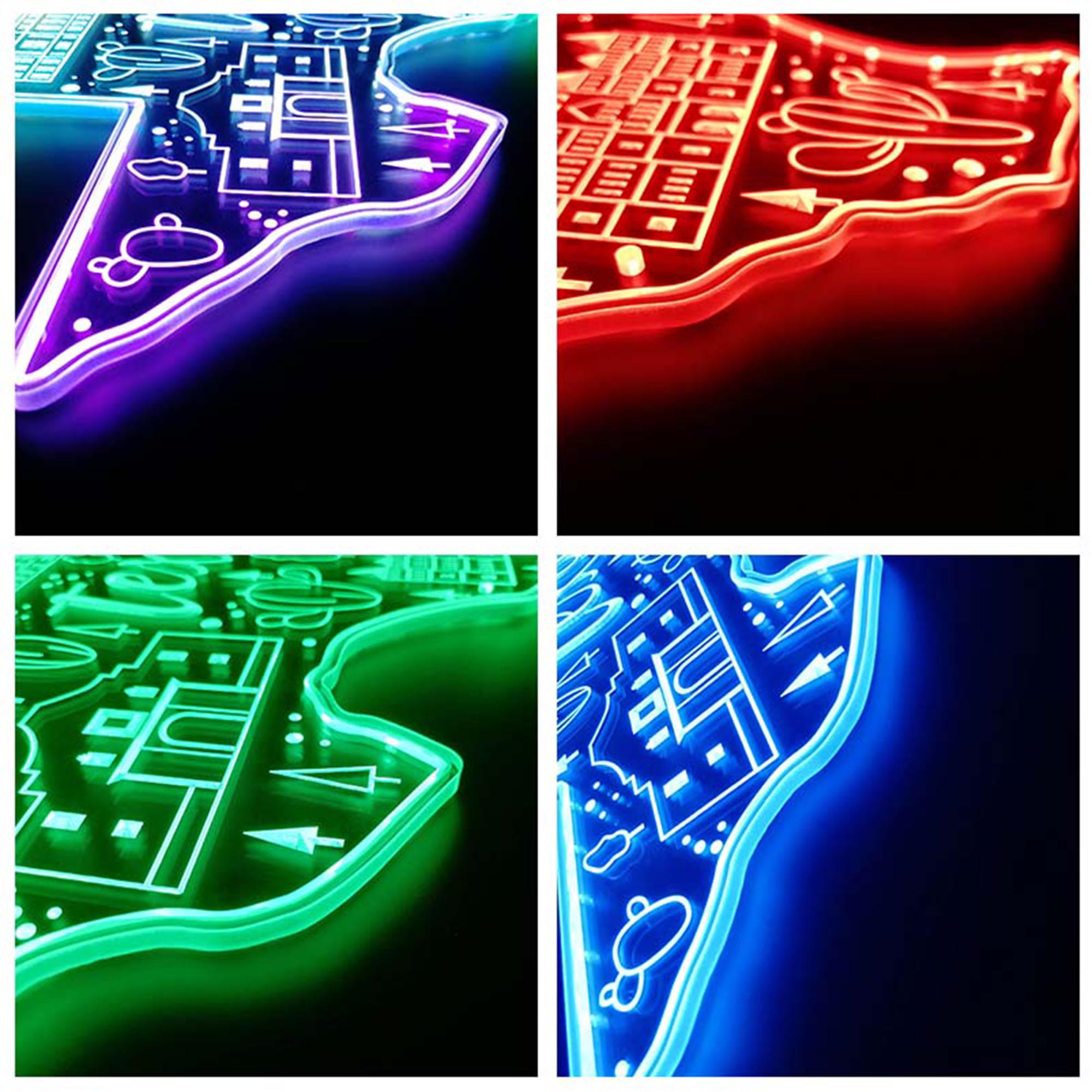 LEDLABCAVE Texas Map with Landmarks RGB Dynamic Glam LED Sign Cut-to ...