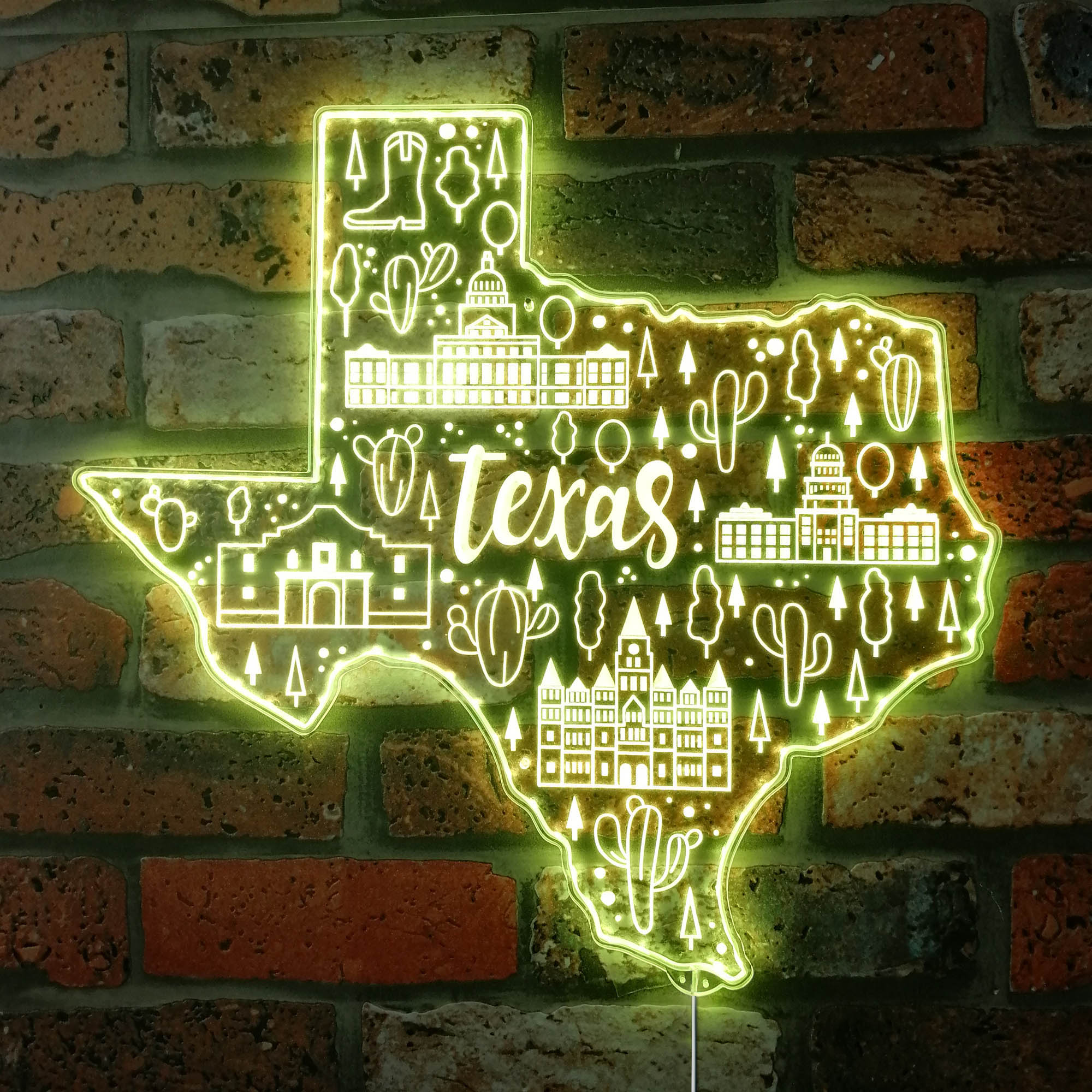 LEDLABCAVE Texas Map with Landmarks RGB Dynamic Glam LED Sign Cut-to ...