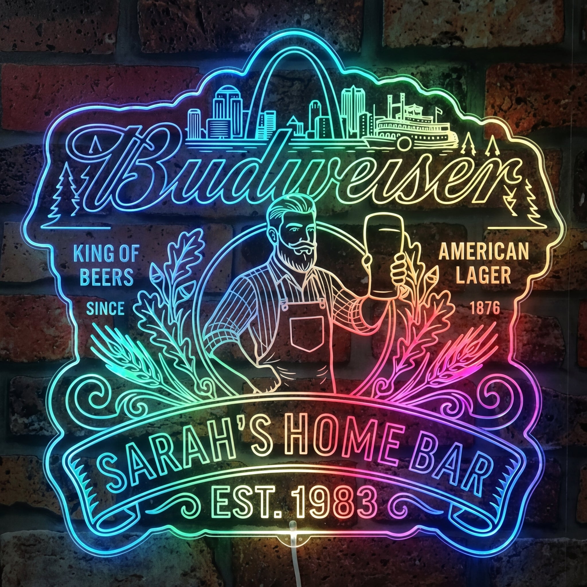 Budweiser Beer Personalized Home Bar Dynamic RGB Edge Lit LED Sign ...