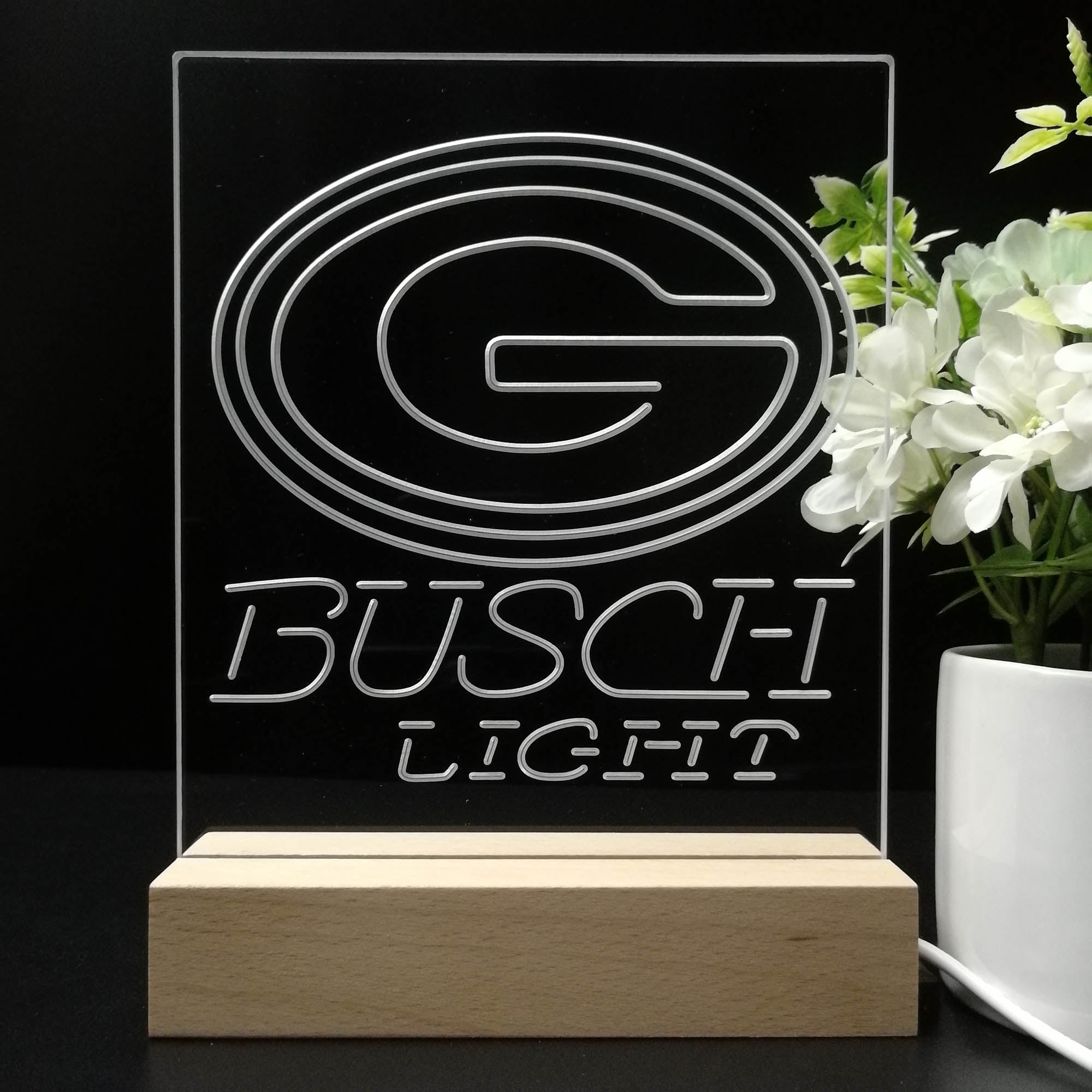 Green Bay Packers Busch Light Led Light Sign Table Top Lamp