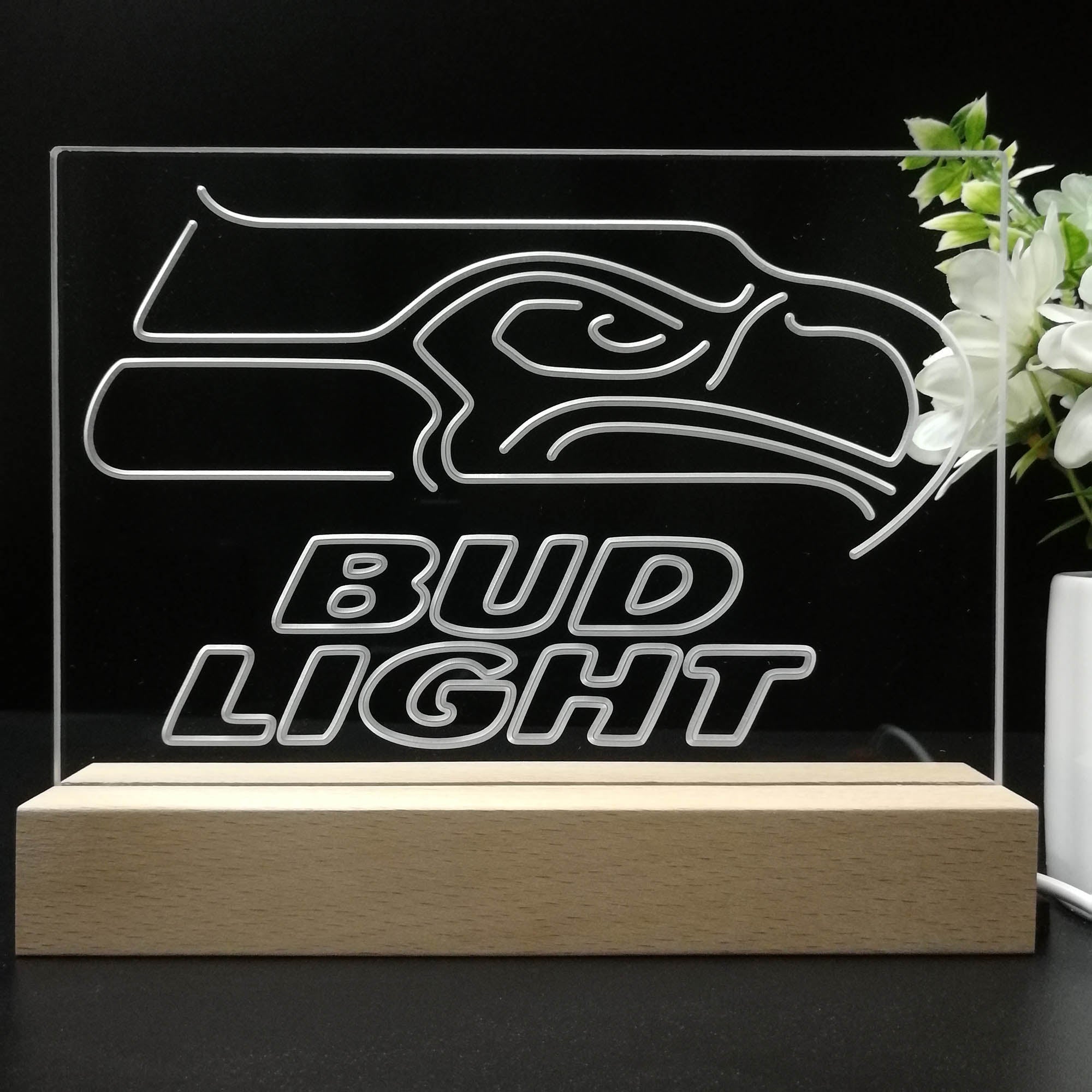 Seattle Seahawks Bud Light 3D Illusion Night Light Desk Lamp