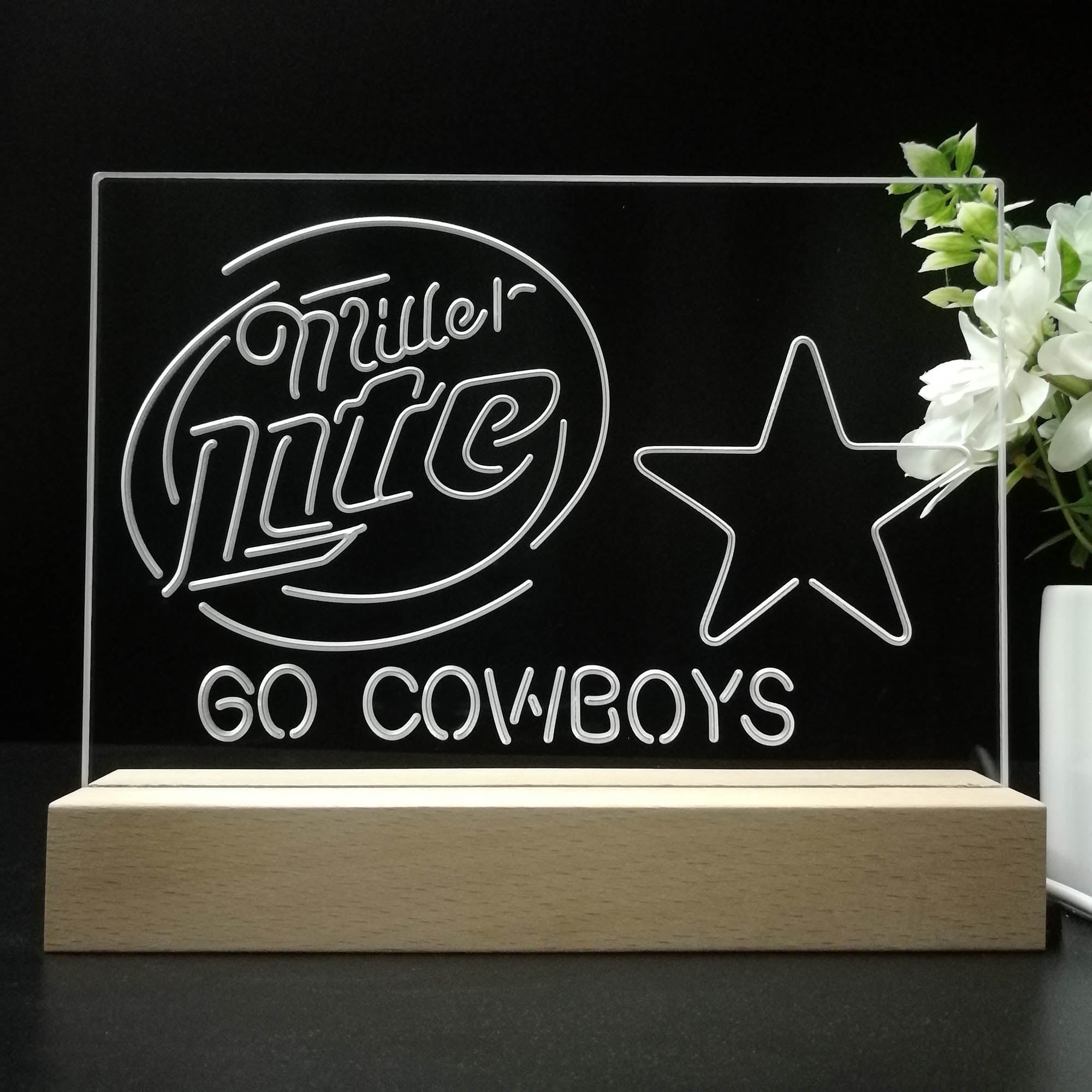 Dallas Cowboys Go Miller Lite 3D Illusion Night Light Desk Lamp