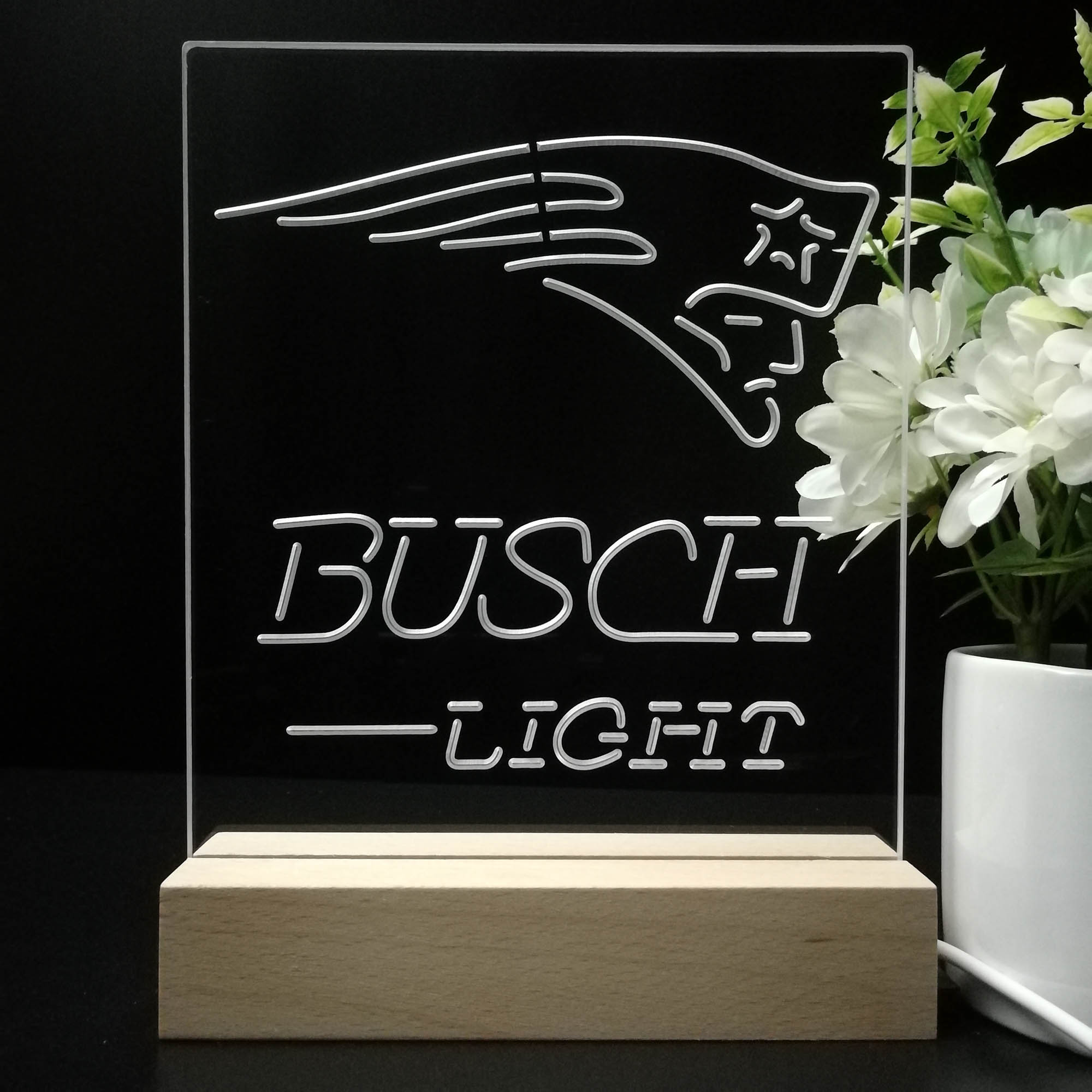 New England Patriots Busch Light Led Light Sign Pub Bar Lamp