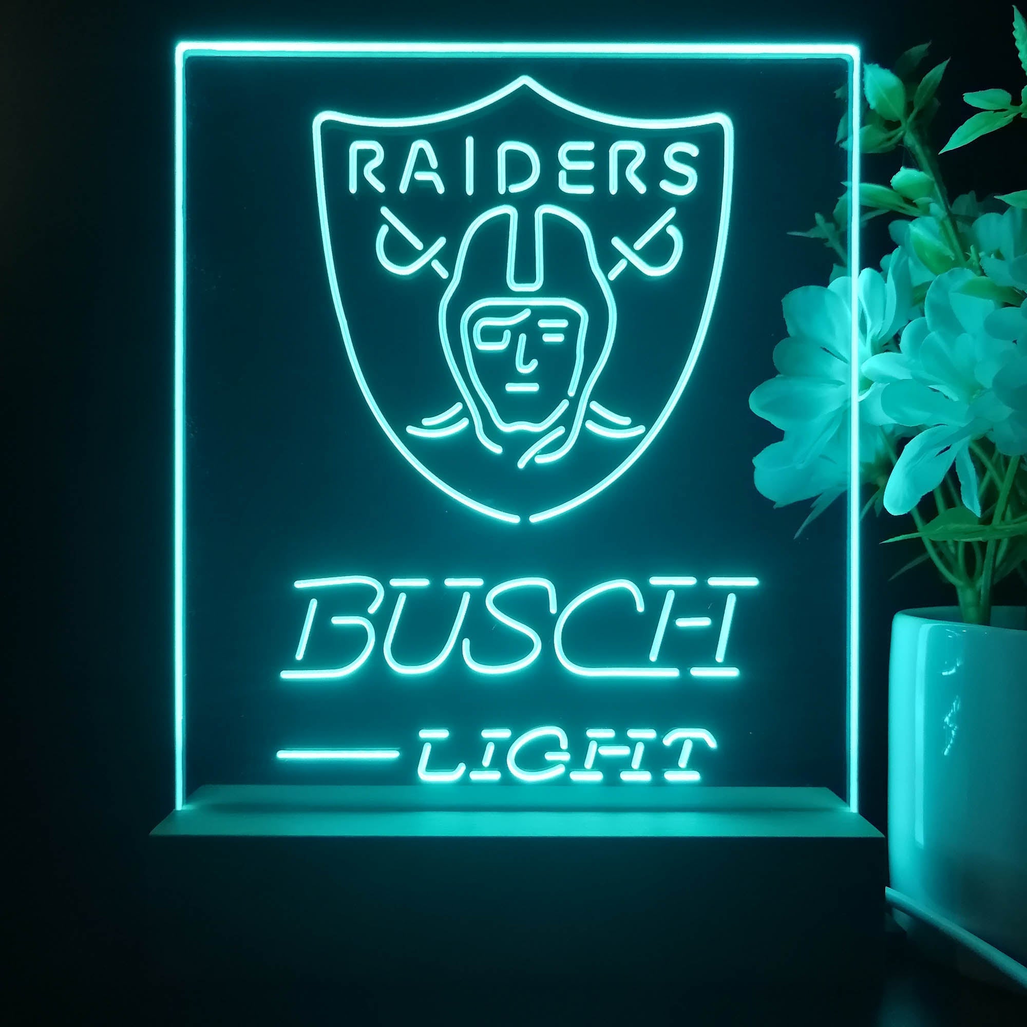 Oakland Raiders Busch Light Led Light Sign Pub Bar Lamp