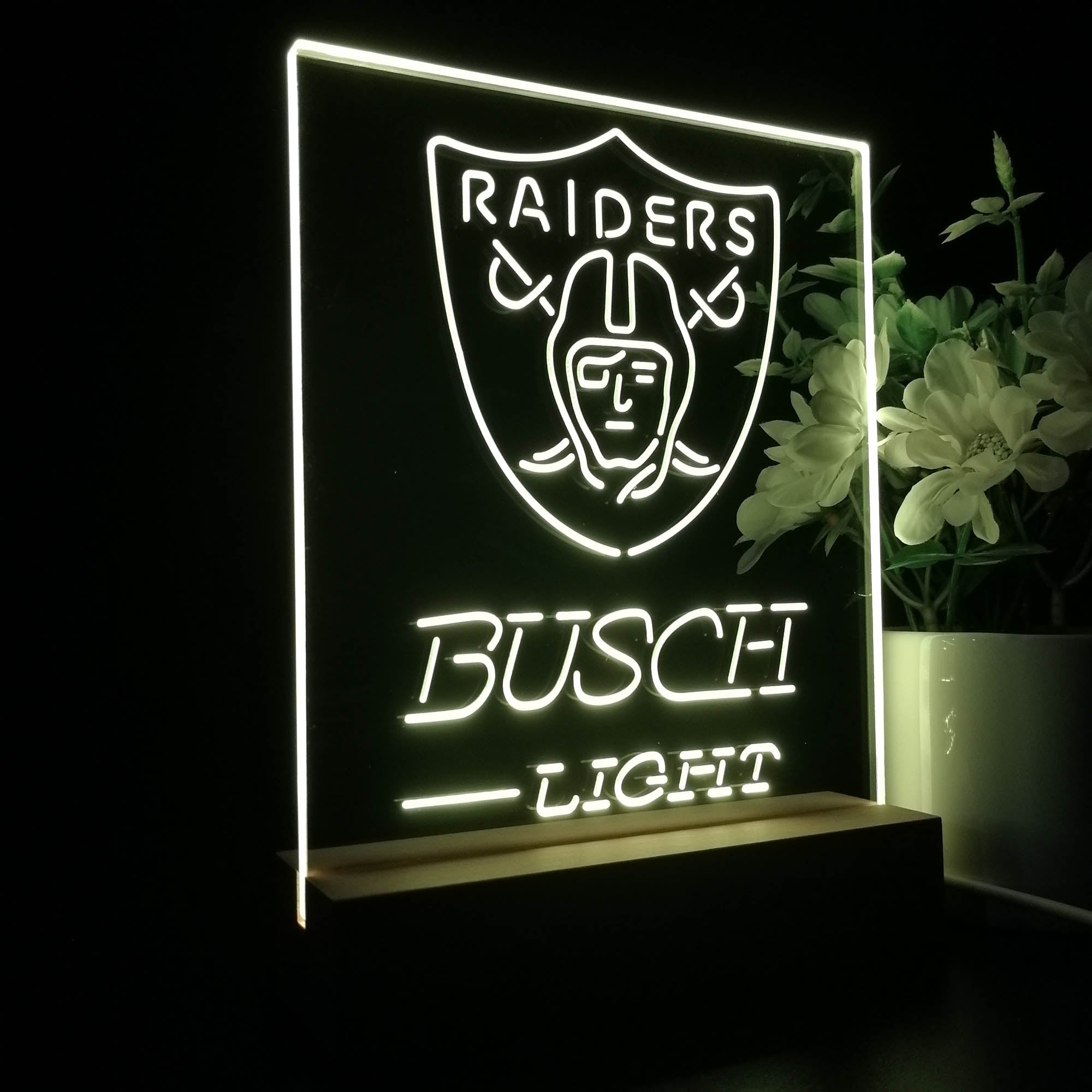 Oakland Raiders Busch Light Led Light Sign Pub Bar Lamp