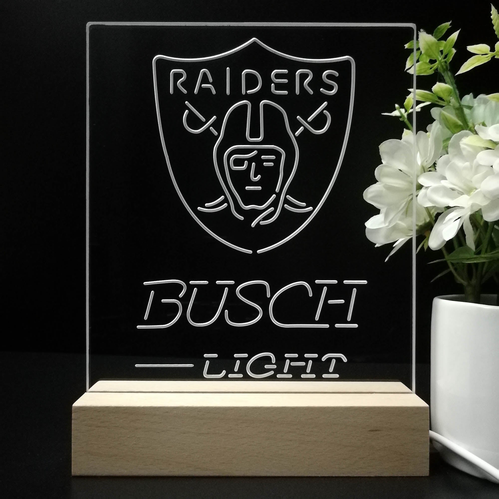 Oakland Raiders Busch Light Led Light Sign Pub Bar Lamp