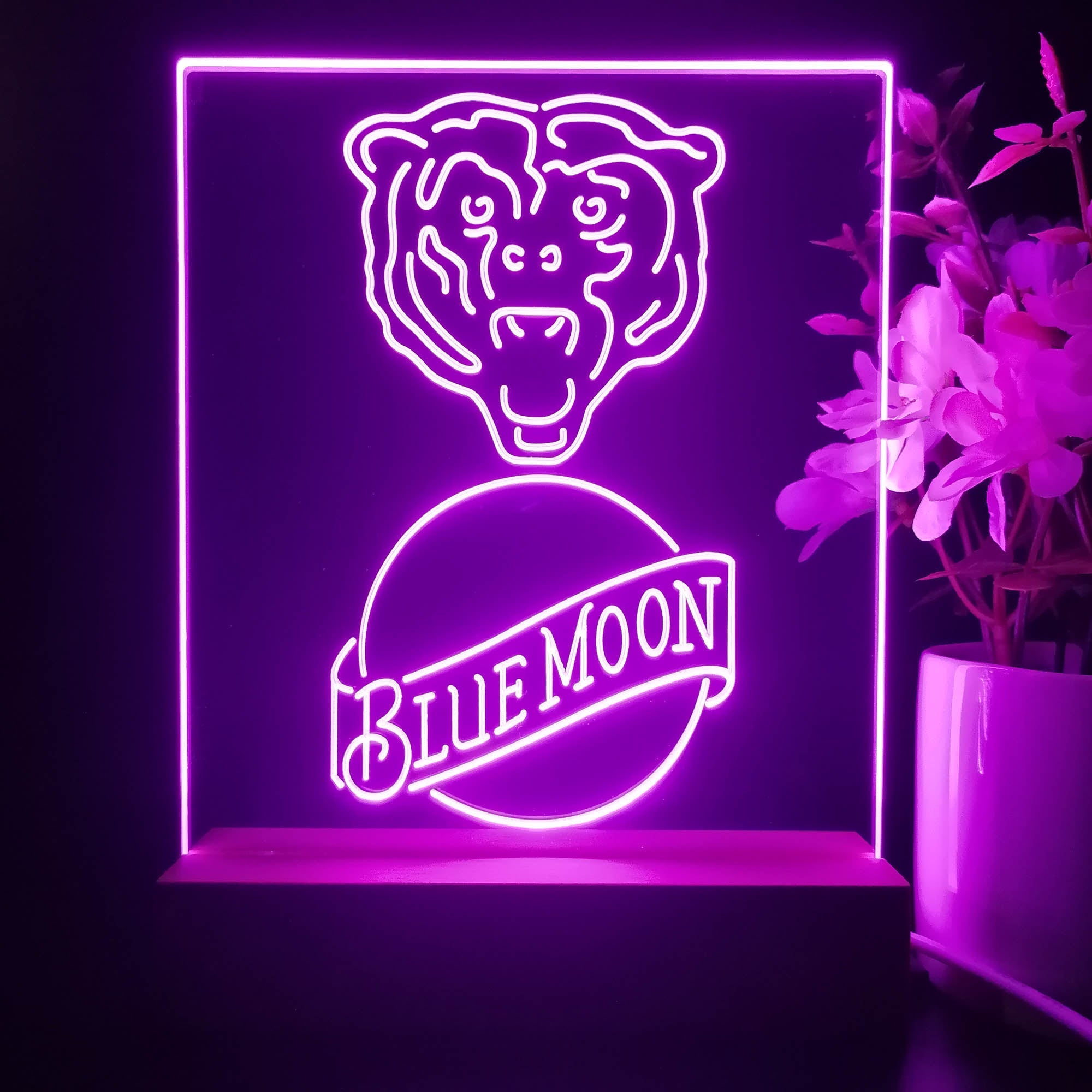 Chicago Bears Blue Moon Neon Sign Pub Bar Lamp