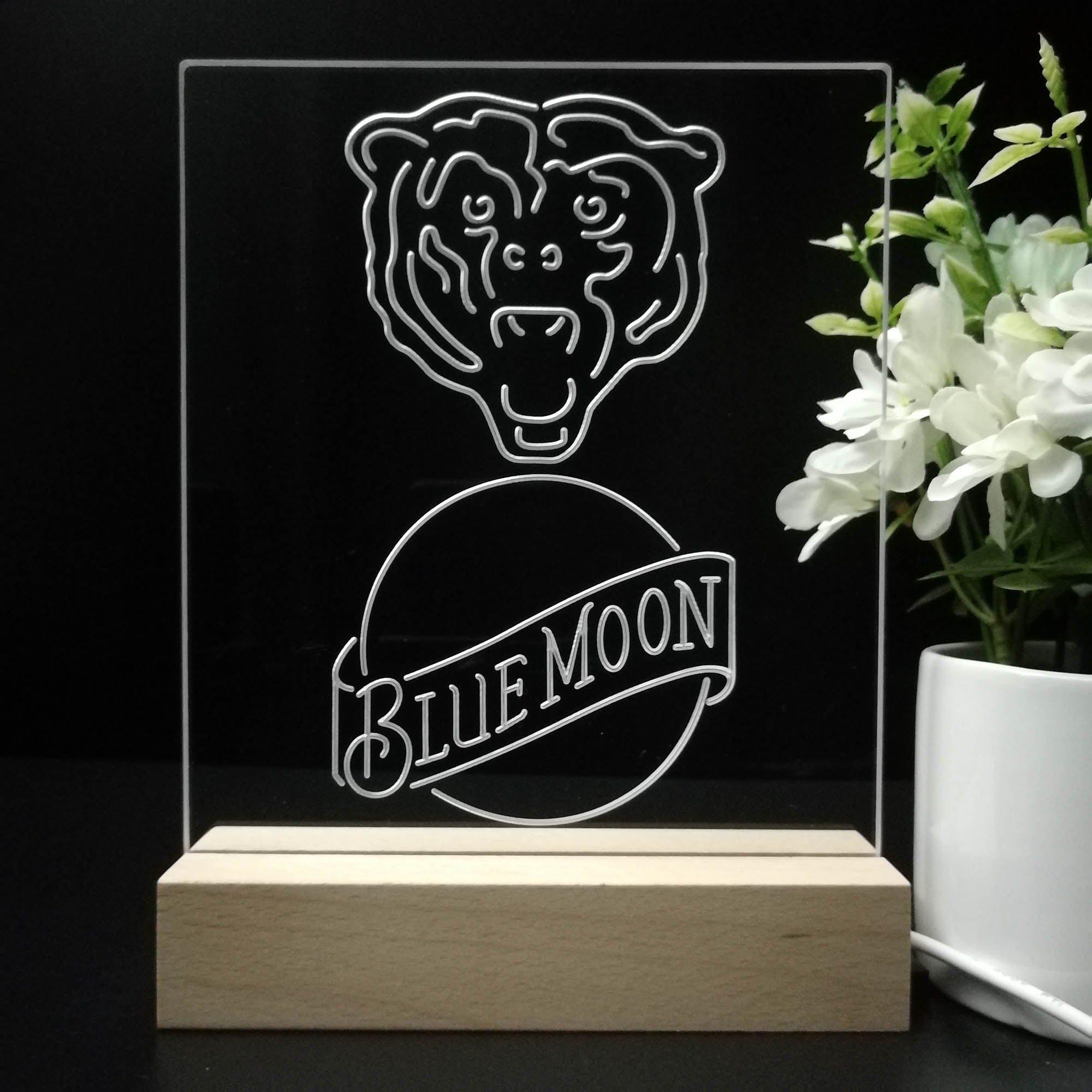 Chicago Bears Blue Moon Neon Sign Pub Bar Lamp