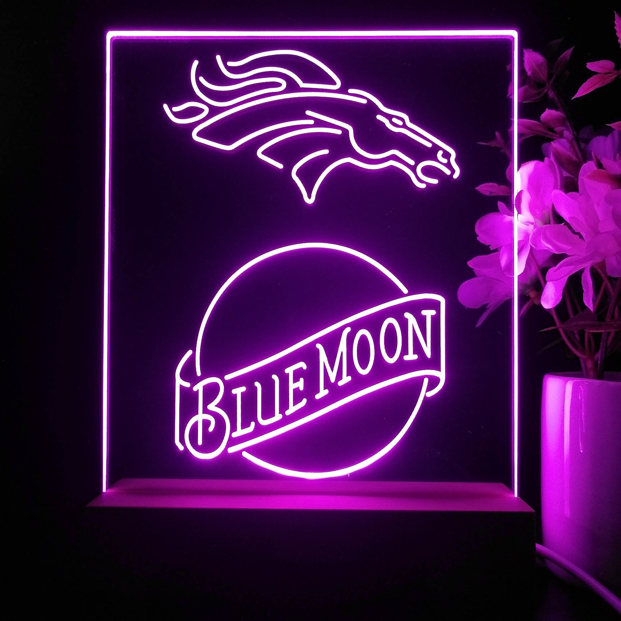 Denver Broncos Blue Moon Led Light Sign Pub Bar Lamp