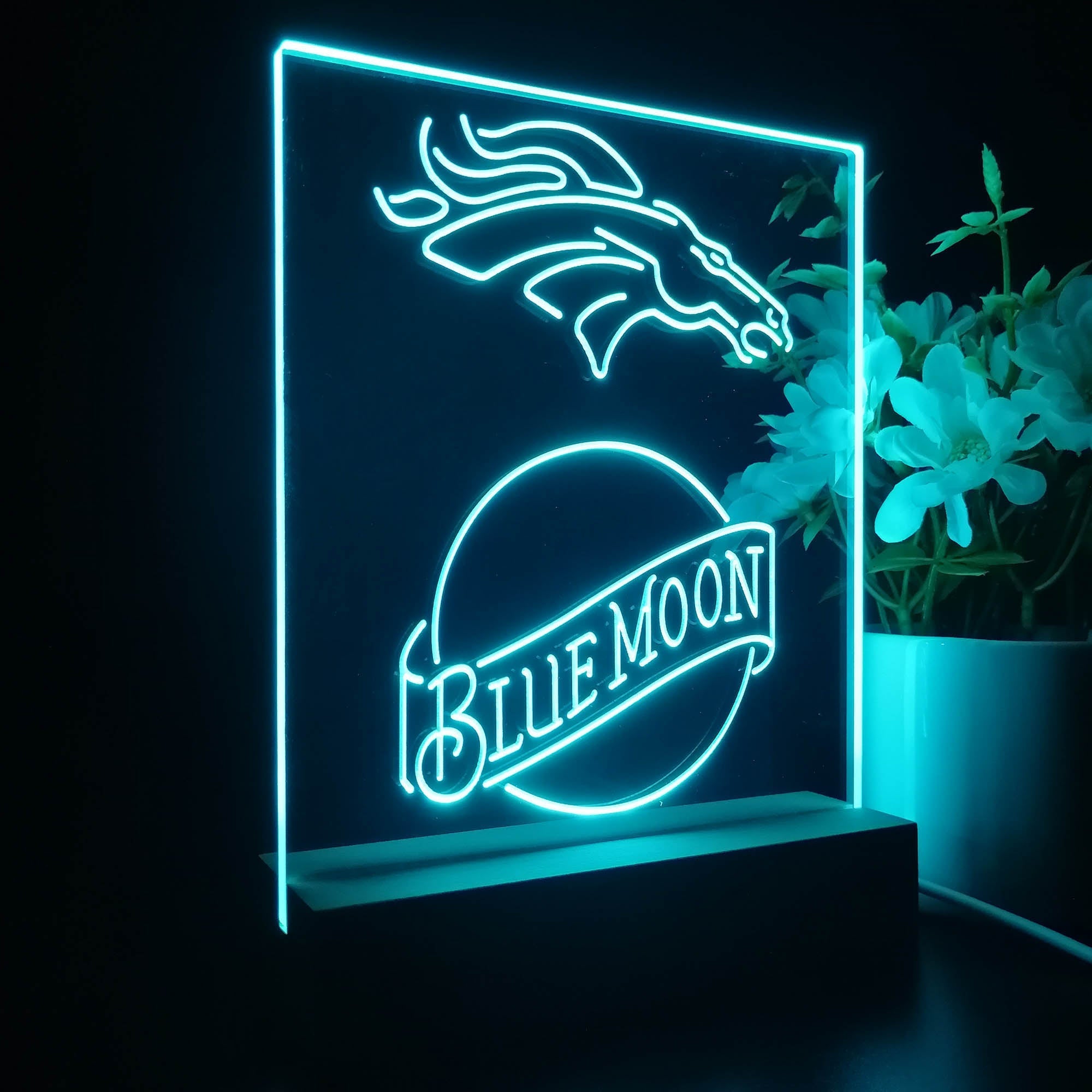 Denver Broncos Blue Moon Led Light Sign Pub Bar Lamp