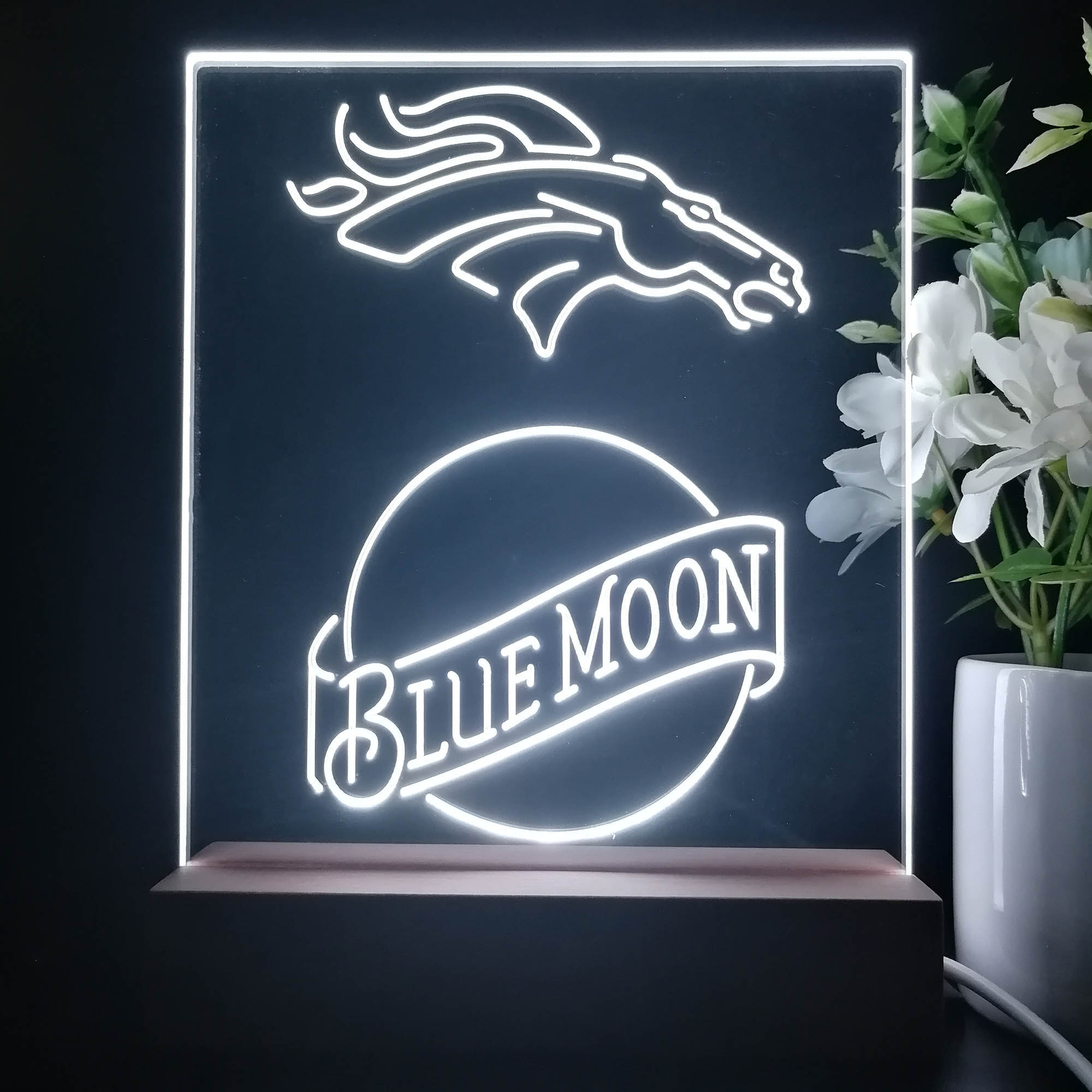 Denver Broncos Blue Moon Led Light Sign Pub Bar Lamp