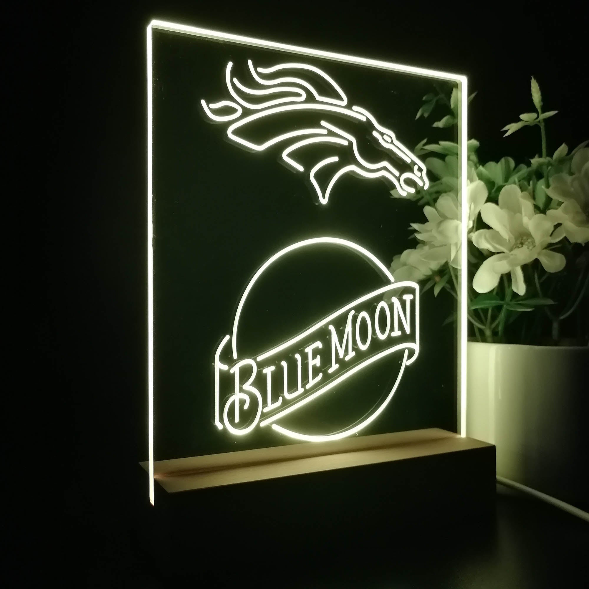 Denver Broncos Blue Moon Led Light Sign Pub Bar Lamp