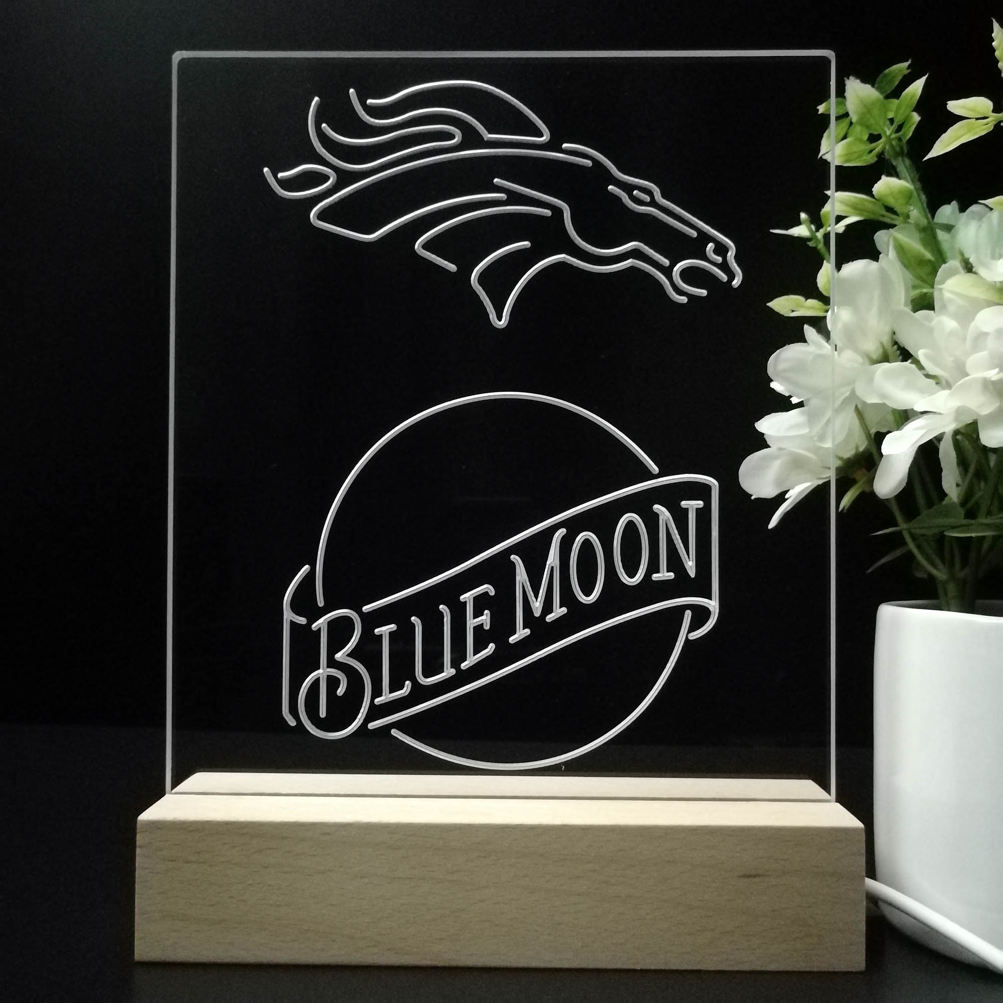 Denver Broncos Blue Moon Led Light Sign Pub Bar Lamp