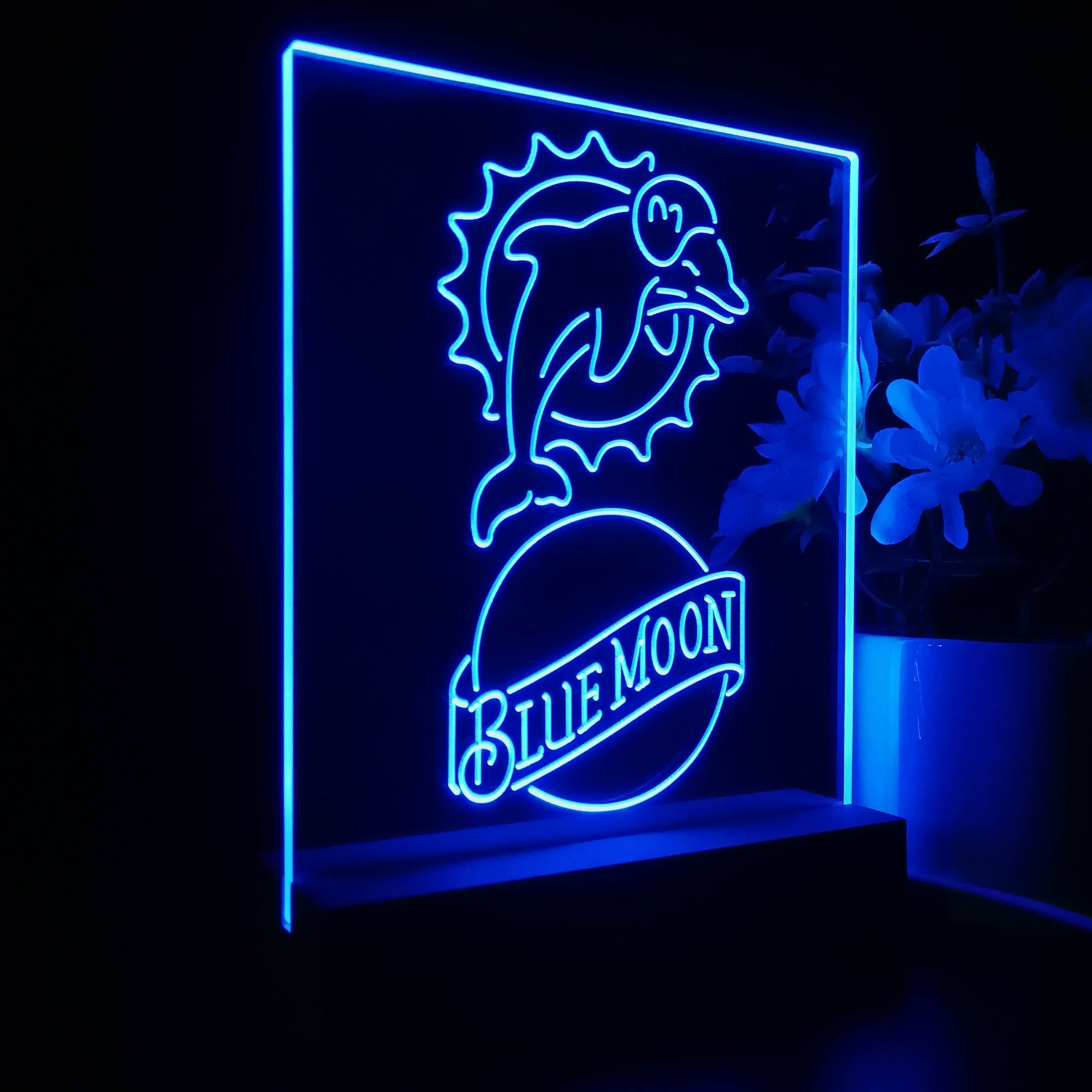 Miami Dolphins Blue Moon Led Light Sign Pub Bar Lamp