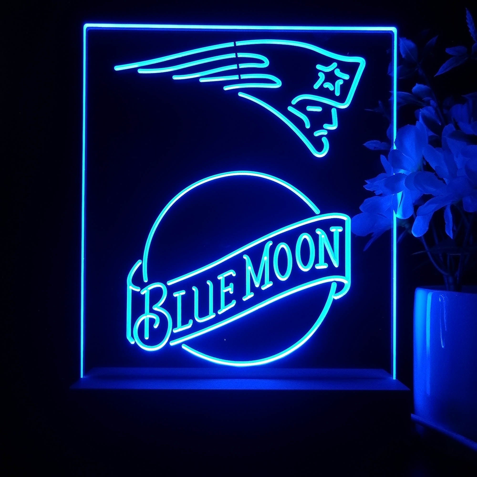 New England Patriots Blue Moon Led Light Sign Pub Bar Lamp