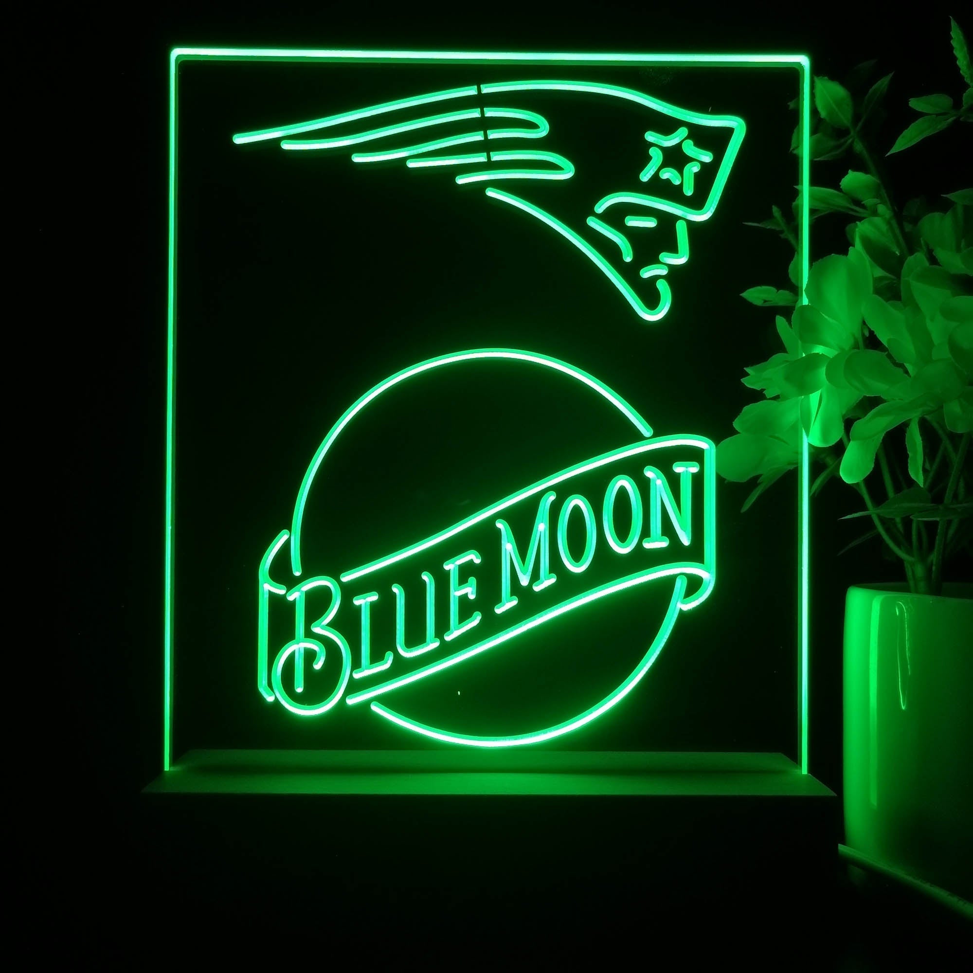 New England Patriots Blue Moon Led Light Sign Pub Bar Lamp