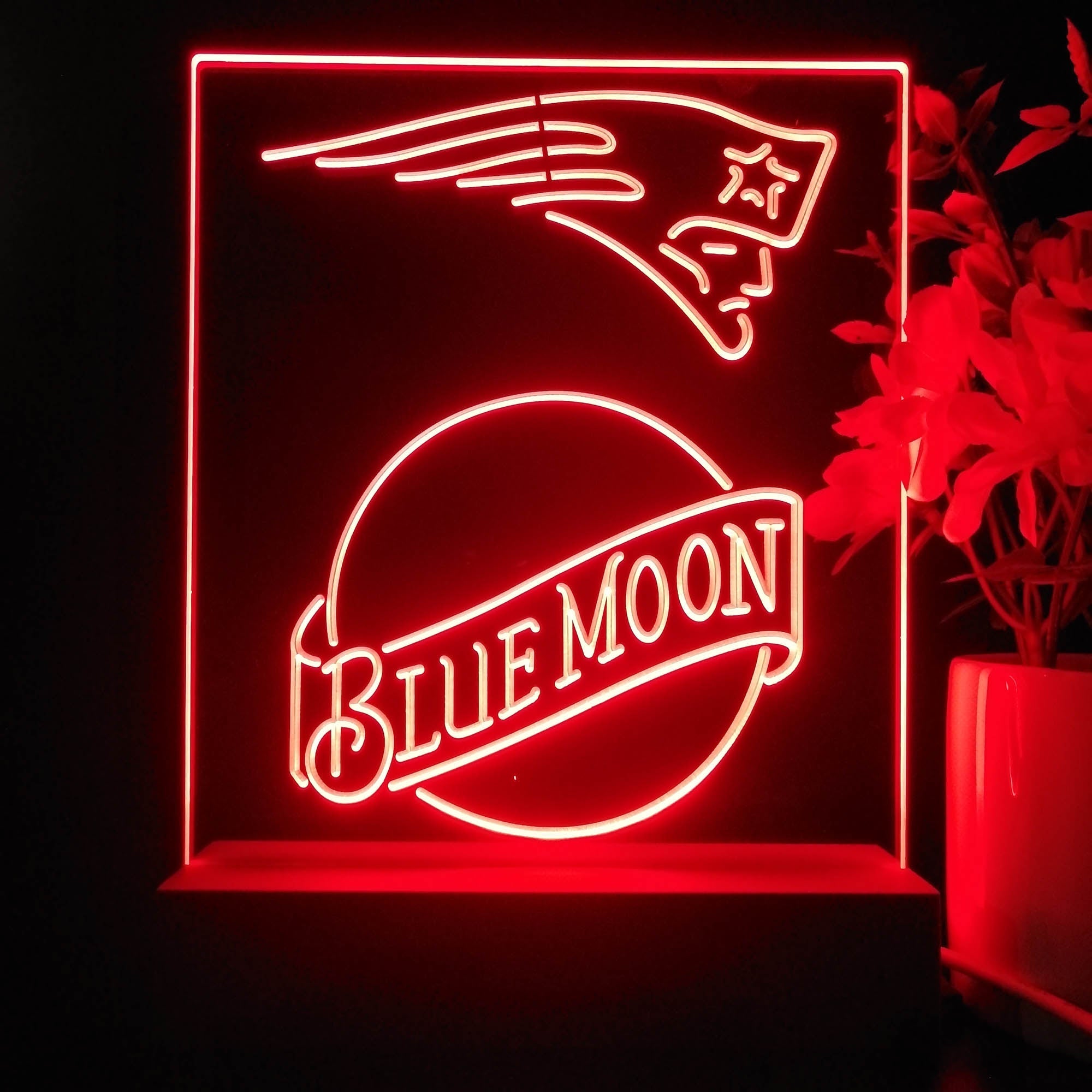 New England Patriots Blue Moon Led Light Sign Pub Bar Lamp