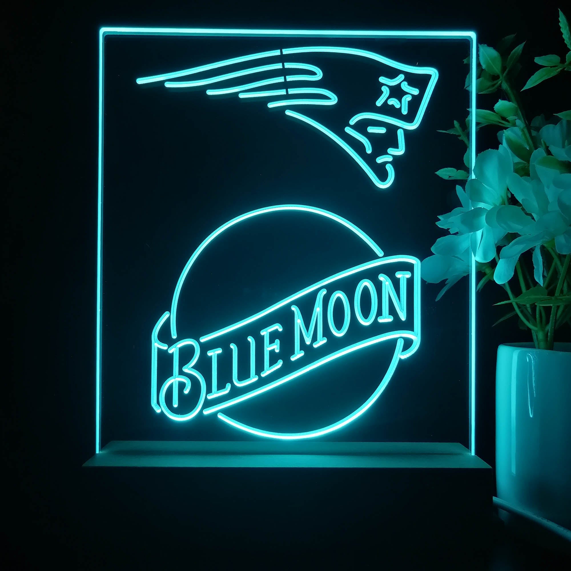 New England Patriots Blue Moon Led Light Sign Pub Bar Lamp