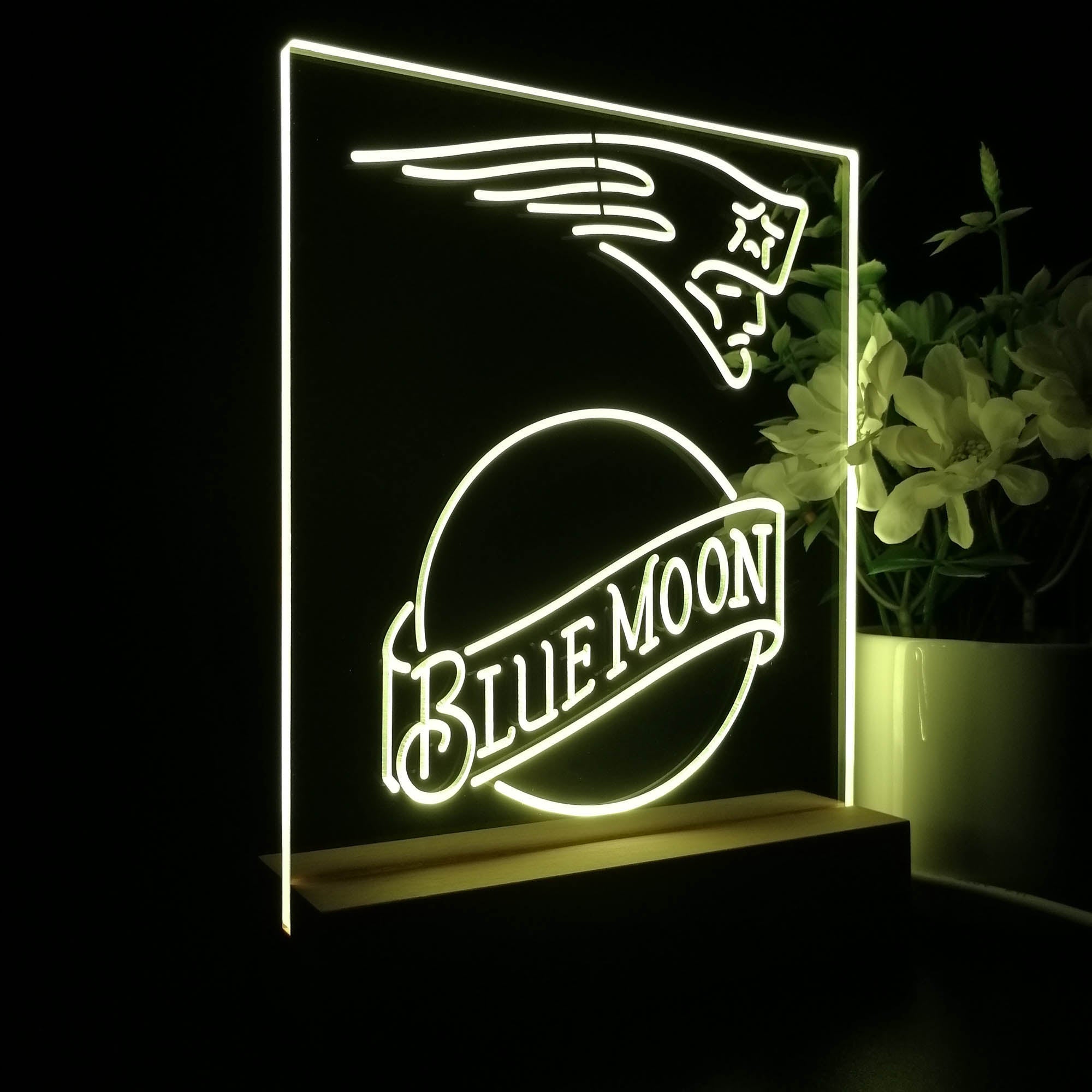 New England Patriots Blue Moon Led Light Sign Pub Bar Lamp