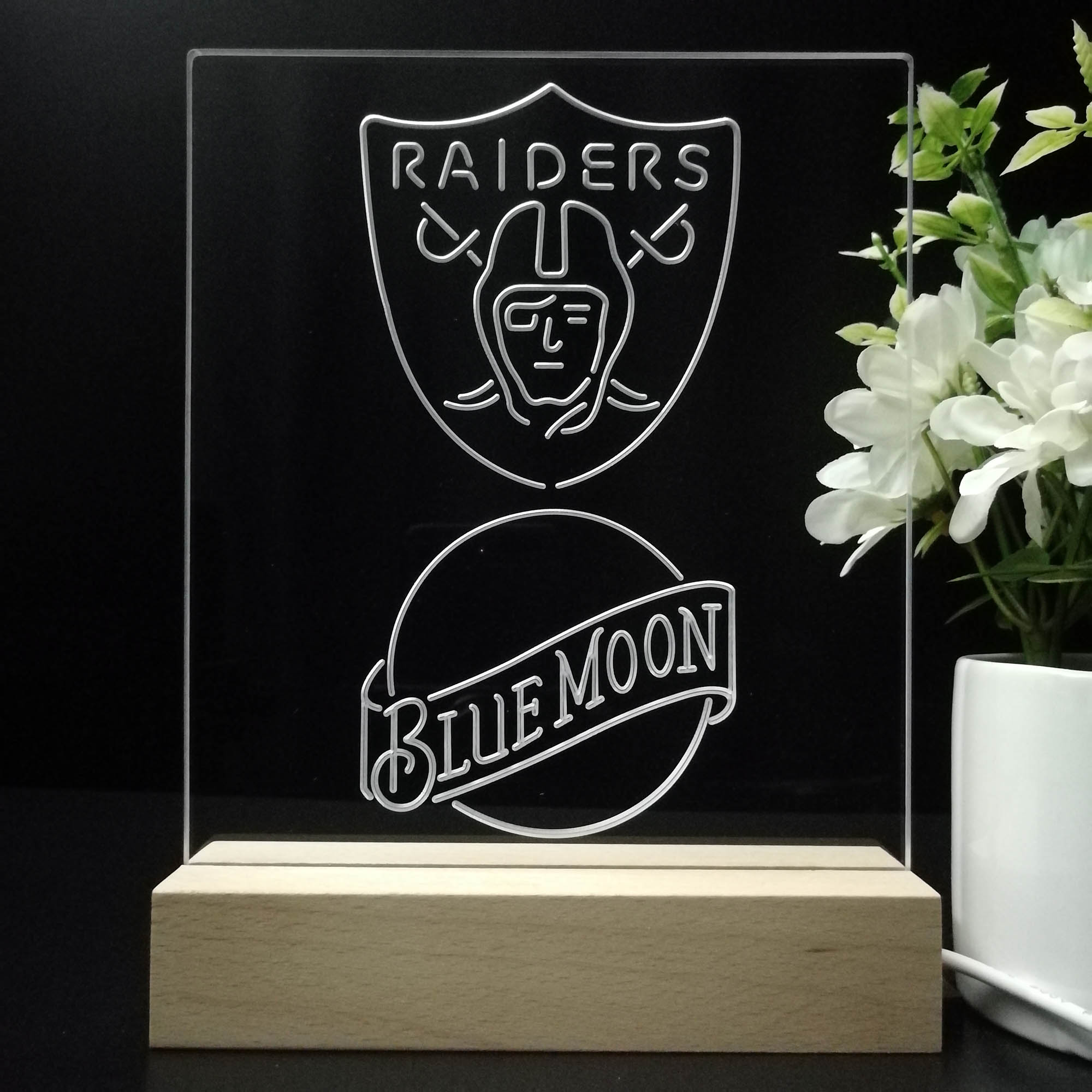 Las Vegas Raiders Blue Moon Led Light Sign Pub Bar Lamp