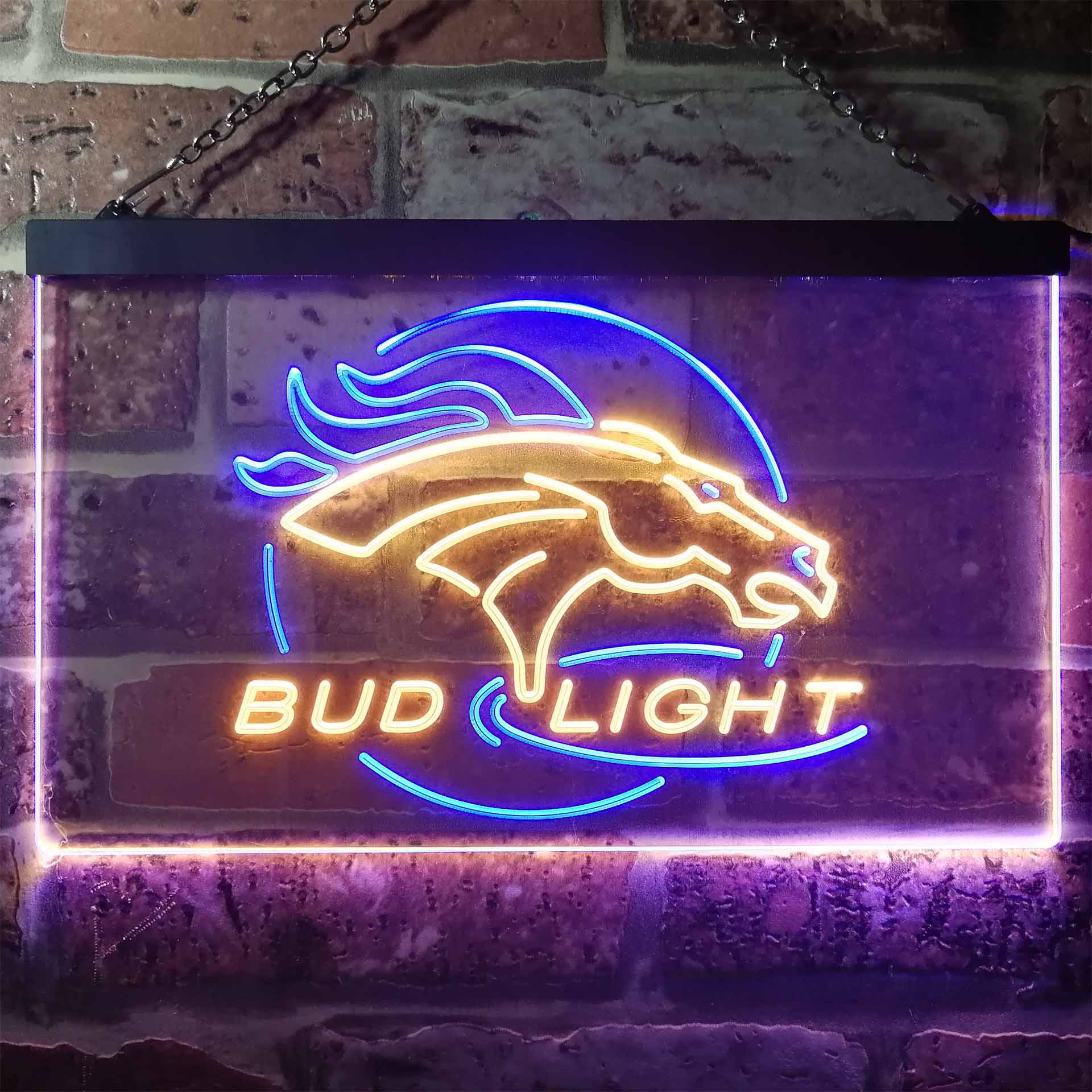 Broncos Denver Bud Light Dual Color LED Neon Sign ProLedSign