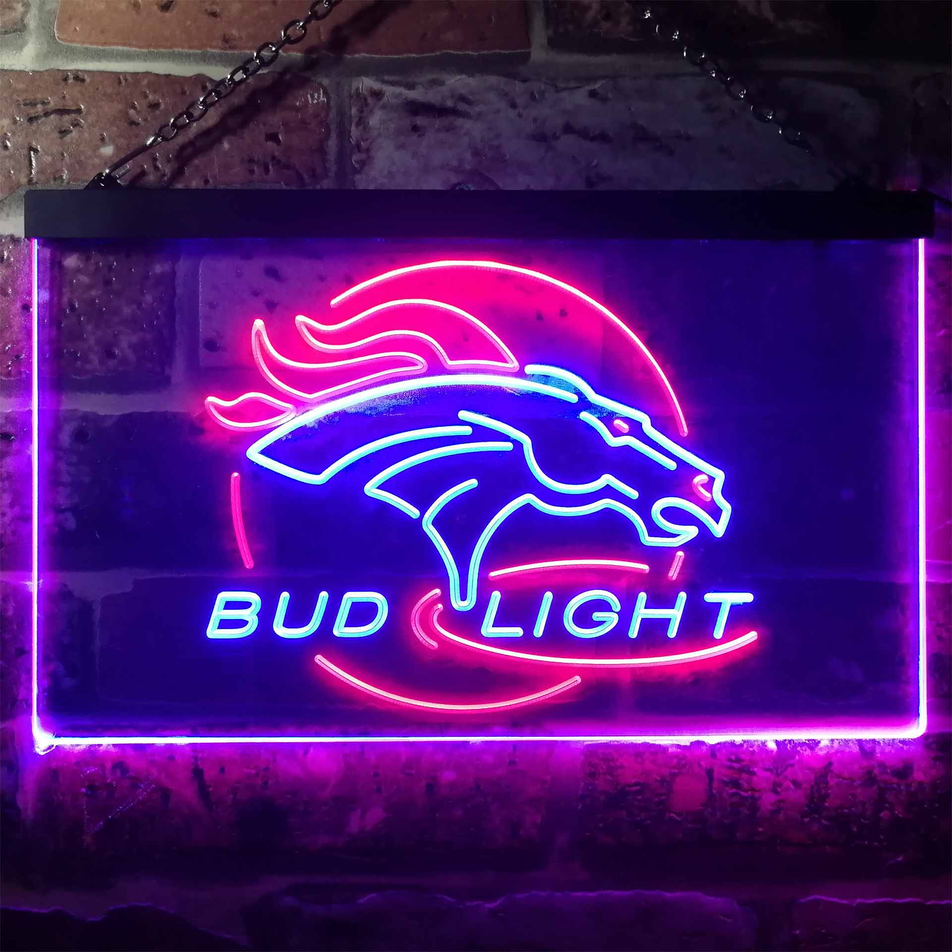 Broncos Denver Bud Light Dual Color LED Neon Sign ProLedSign