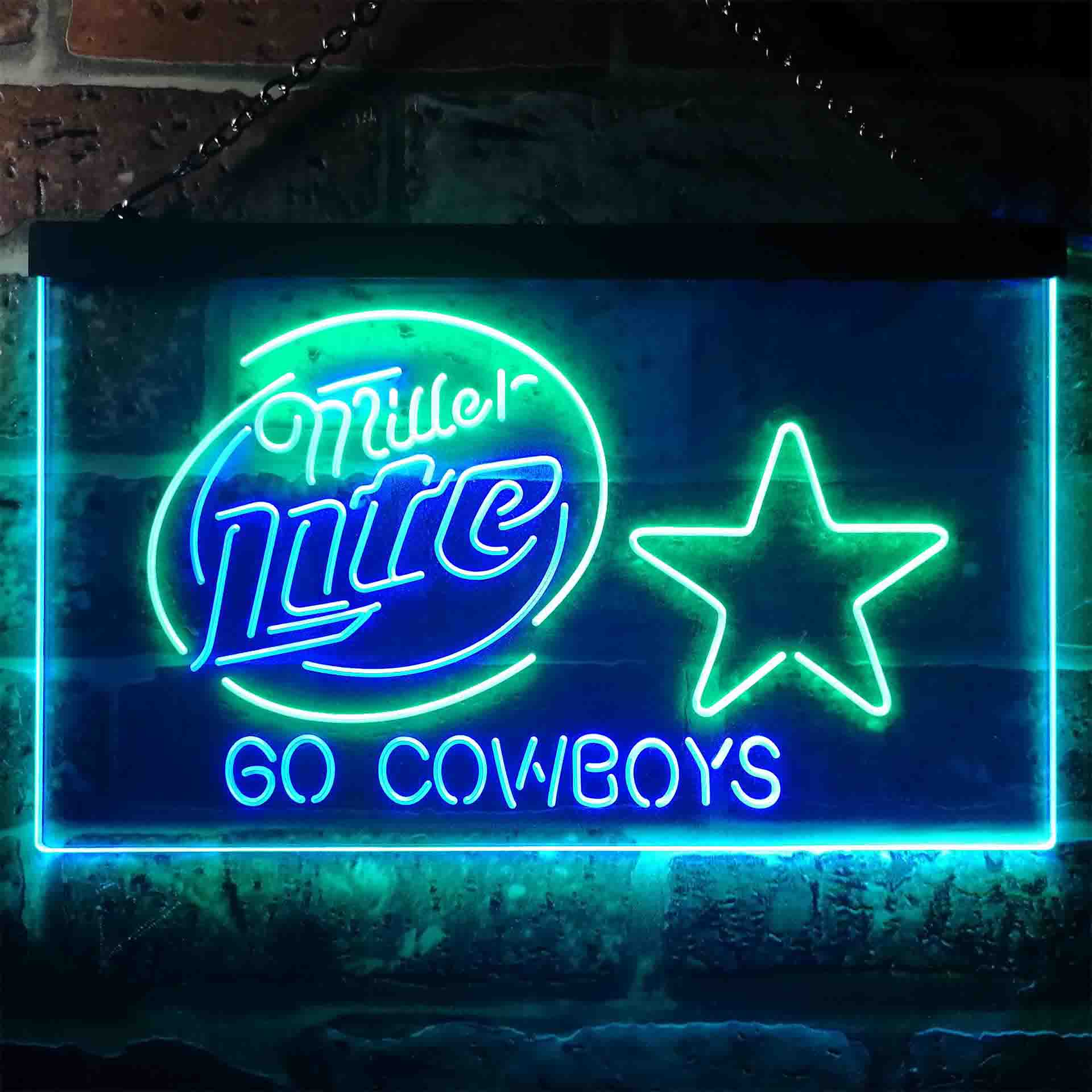 Miller Lite Dallas Cowboys Go Dual Color LED Neon Sign ProLedSign