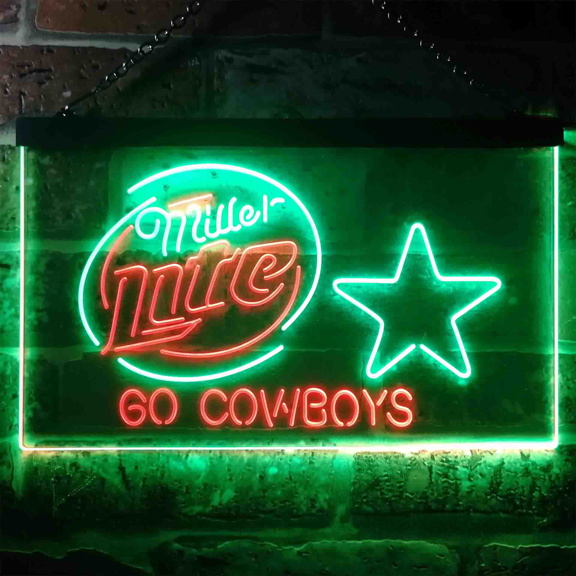 Miller Lite Dallas Cowboys Go Dual Color LED Neon Sign ProLedSign