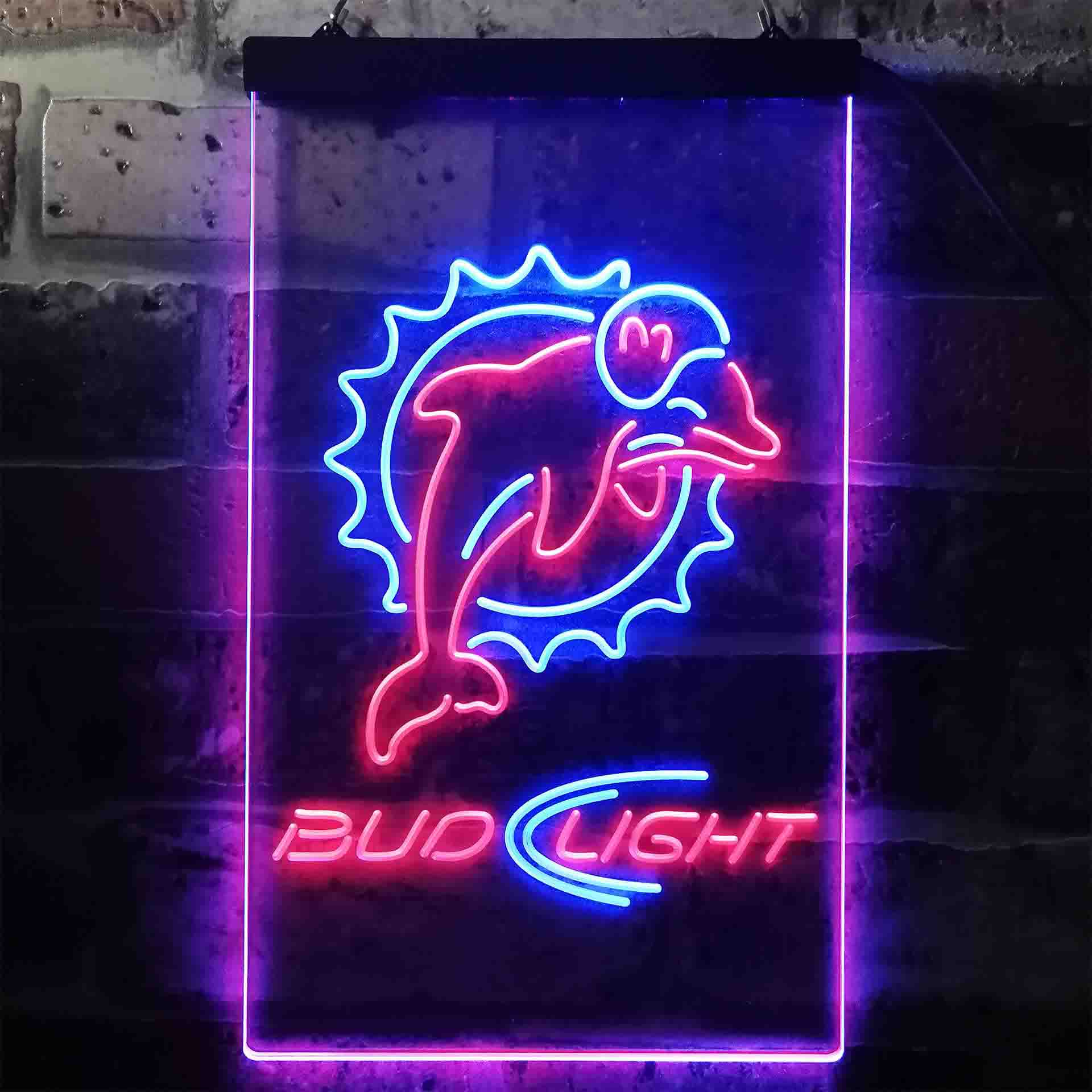 Bud Light Miami Dolphins Dual Color LED Neon Sign ProLedSign